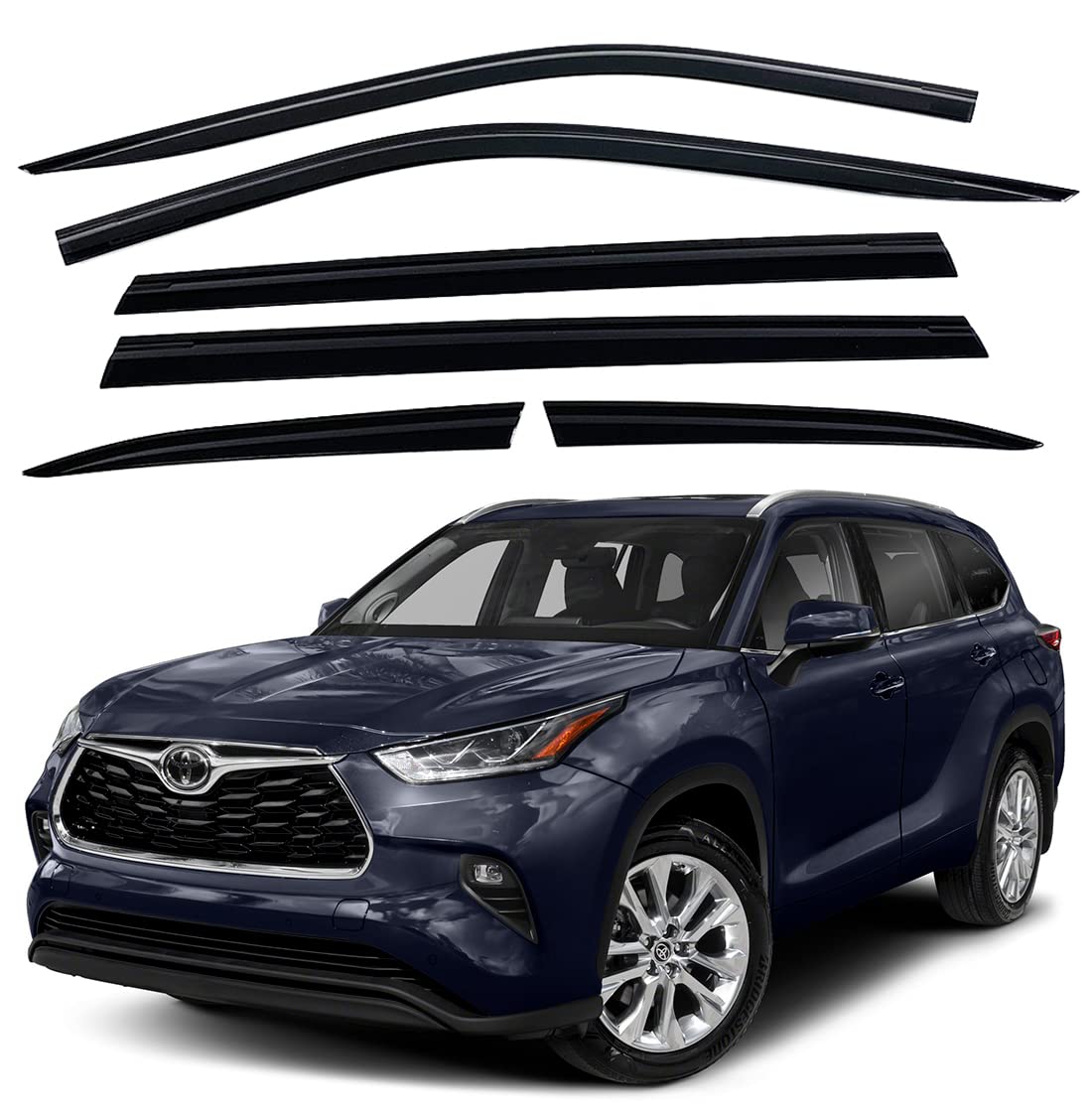 AUTOCLOVER Tape-On Rain Guards Window Visors 6 Pcs Set for Toyota Highlander 2020 2021 2022 2023 2024 2025/ Window Deflectors, Out-Channel Vent Shades