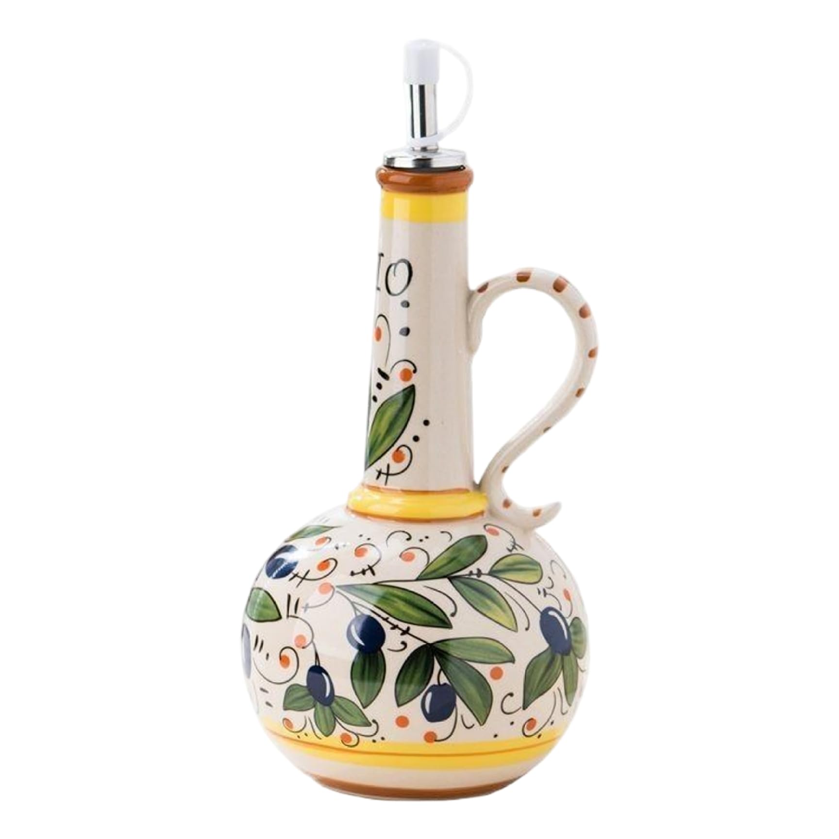 Pesoncarl Ceramic Olive Oil Dispenser Bottle, 700ml Olive Oil Bottle with Stainless Steel Spout and Handle for Kitchen Sauces Vinegar