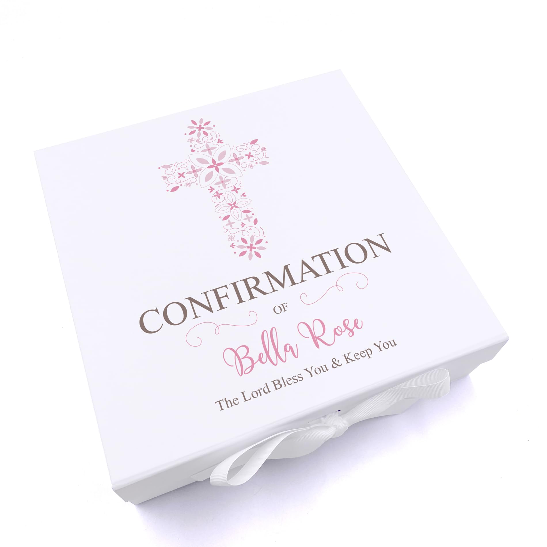 Ukgiftstoreonline White Personalised Confirmation Ornate Cross Keepsake Memory Box (Large)