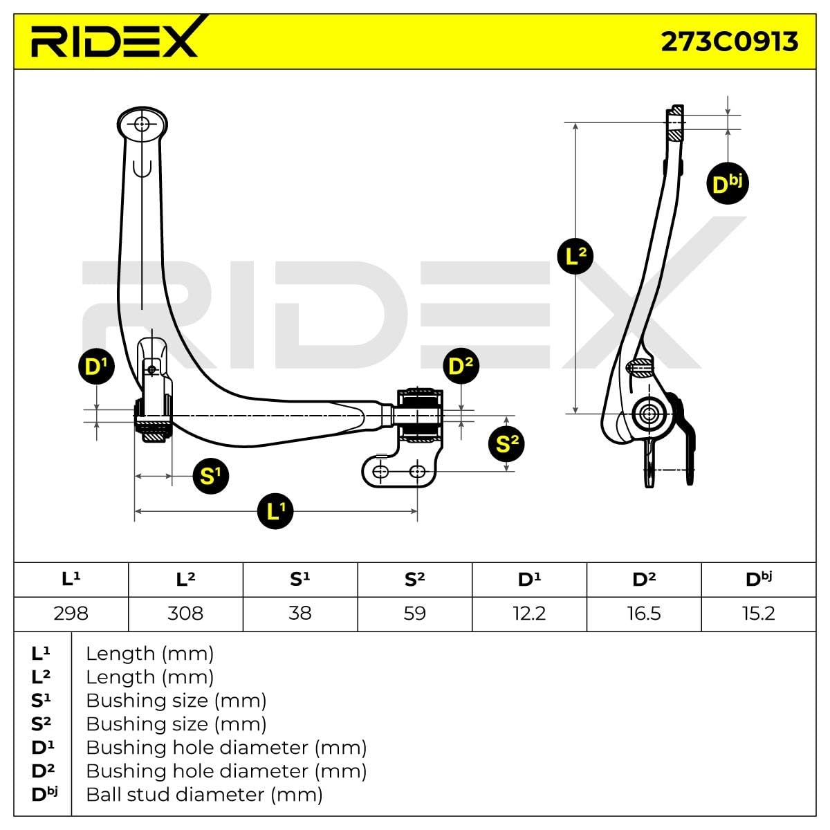 Wahacz Zawieszenia Koła RIDEX 273C0913 lewo przód Kompatybilny z CITROËN XANTIA Break X2 Xantia Van/Kombi X2 Xantia Kombi X1, X2 XANTIA X2 Xantia Hatchback X1, X2