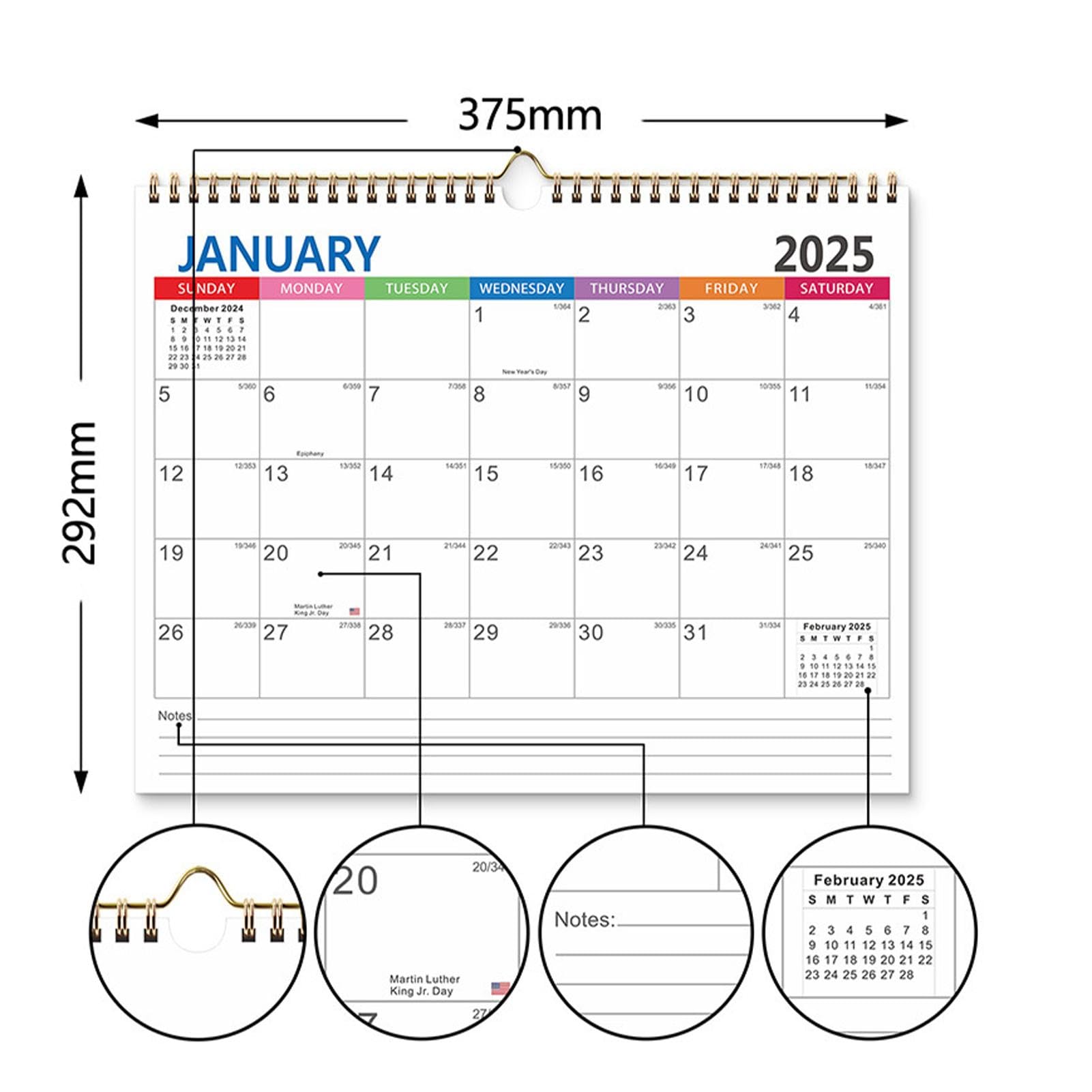 Calendrier Mural Annuel 2025 Cartonné, Calendrier 2025 Grand Format Non Plié, 74,2x52 Cm Calendrier Mural 2025 Arc En Ciels, Calendriers Muraux Pour L'organisation Familiale, Les Études Et Le Travail