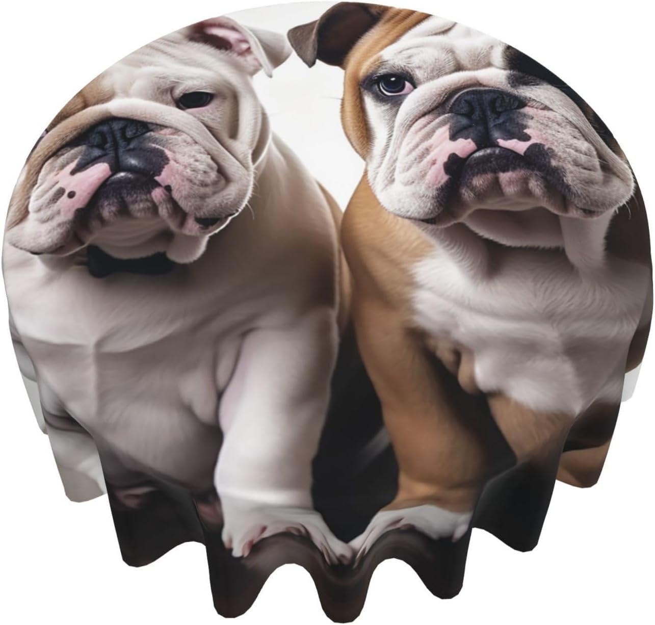 Round Tablecloth for Dining Table 60 Inch Fabric Table Cover Two Cute Bulldog Dogs Water Resistant Circular Table Cloth for Kitchen Farmhouse Decorative Tables Cloth Cover