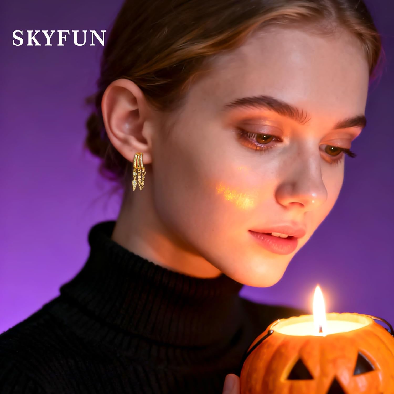 Gold Goth Earrings for Women Dainty Triple Huggie Chain Earrings Cute Small CZ Gothic Drop Dangle Earring Jewelry - Image 4