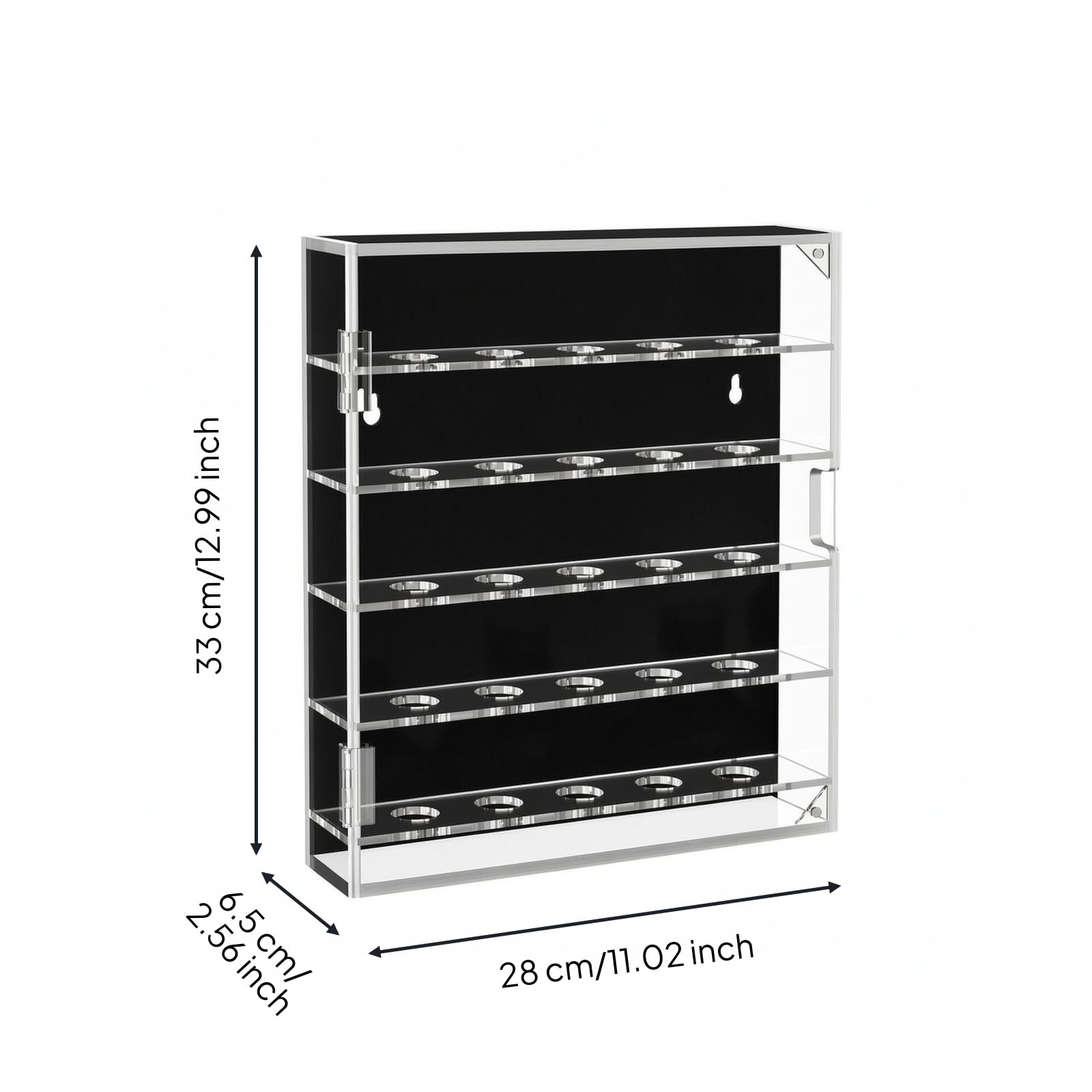 Vitrina para Pelotas de Golf Caja Expositor Estuche Acrílico con Fondo Oscuro Visual Estantes con Huecos Redondos Fijación Estable Protección Frontal , 280 65 330 Mm , Style to 2