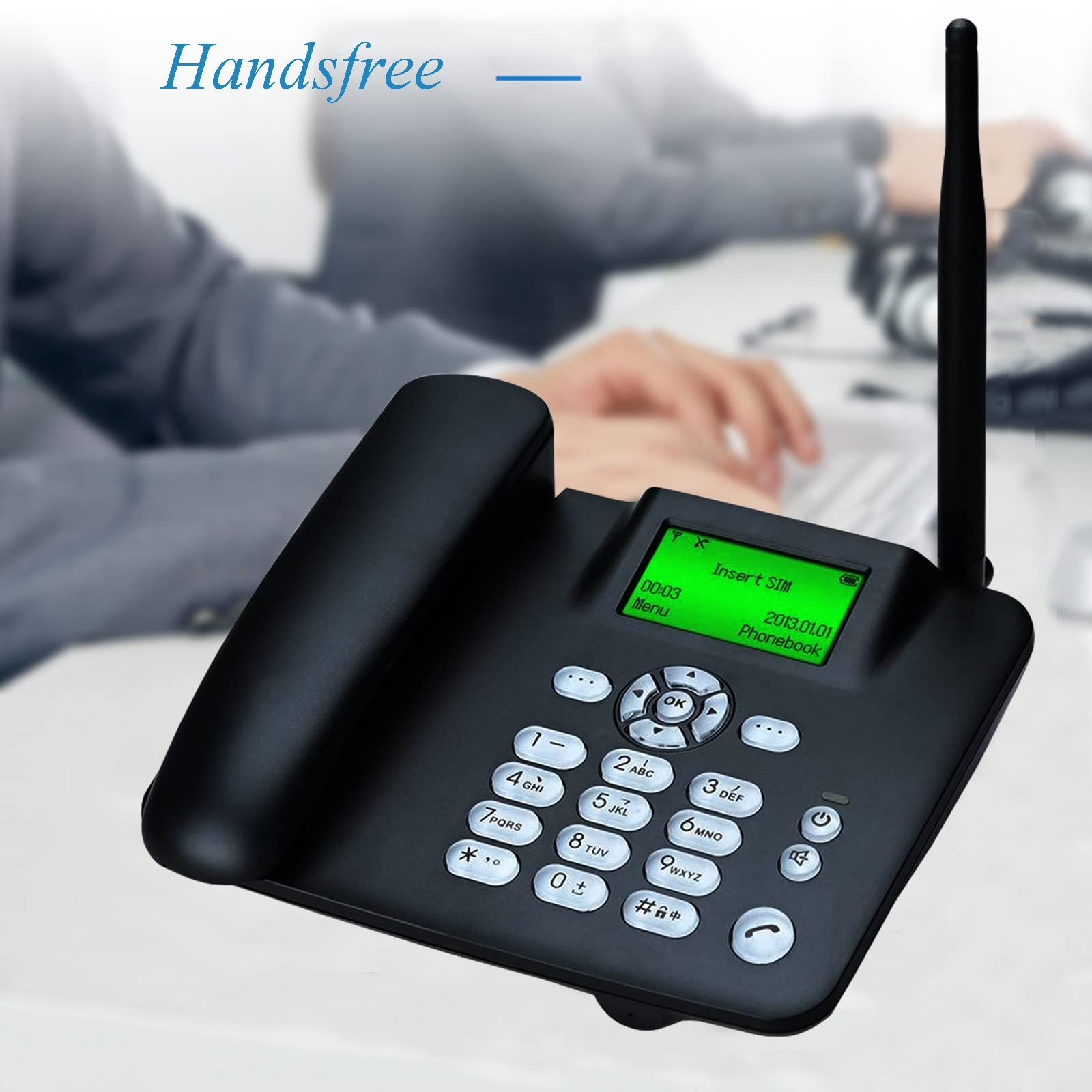 HJXGQJM Telefono domestico GSM in nero, wireless Quad Band, telefono da scrivania con slot per scheda SIM, vivavoce, ID chiamante, per ufficio, hotel, telefoni fissi, affari
