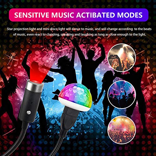 Usb Star Night Light Projector And Mini Disco Ball Light, Adjustable Auto Roof Interior Car Ceiling Lights, Flexible Atmosphere Strobe Light Decorations For Bedroom Car Party Ceiling -Plug And Play #TOP3