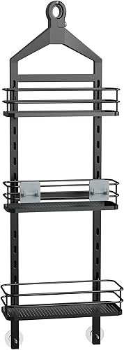 Miniatura 9 de Thideewiz Organizador de ducha colgante de 3 niveles sobre el cabezal de ducha, estante de ducha anticolumpio, estante de ducha ajustable a prueba