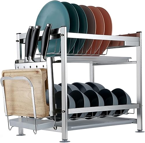 Miniatura 1 de Stainless Steel Kitchen Dish Drying Rack,Dish Drainer Rack with Drip Tray,Kitchen Shelf Organiser Dish Drainer Drying Rack Utensils Holder,2-Tier