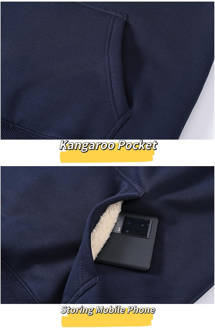 STICKON Mens Warm Sherpa Lined Sweatshirts Fleece Crewneck Sweater Winter Thermal Pullover with Kangaroo Pocket - Image 6