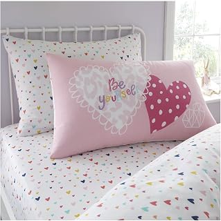 GAVENO CAVAILIA Children Duvet Cover OR Luxury Soft Cosy Fitted Sheet Set,Easy Care Heart Bed Linen, Polycotton, Pink, Single, 547754