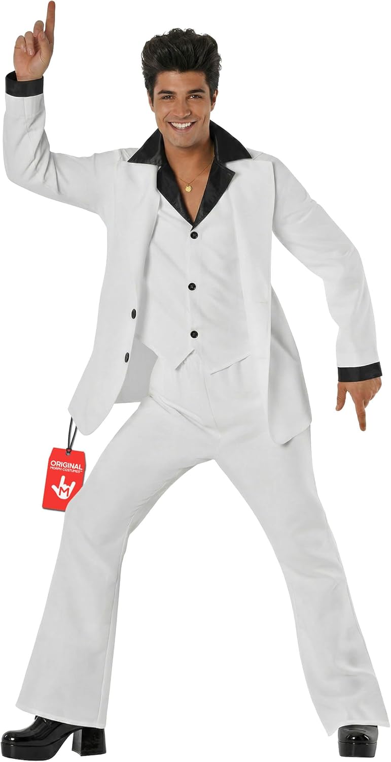 Morph Saturday Night Disco Costume Men 70s White Leisure Suit for Men 70s Fever Outfit Halloween Costumes For Adults