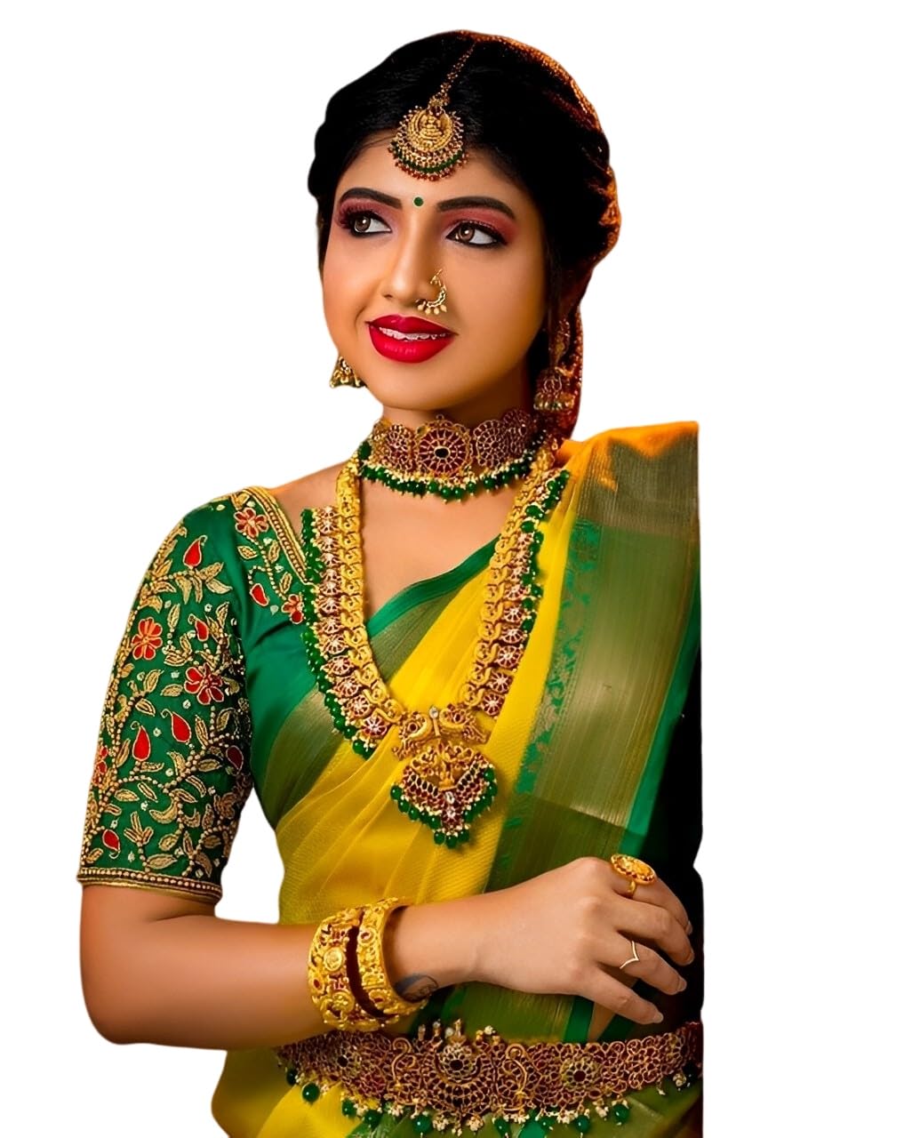 Vintro Jacquard Printed Yellow Saree for Women with Unstitched Blouse | Traditional Indian Ethnic Wear(CMS1007-Yellow)