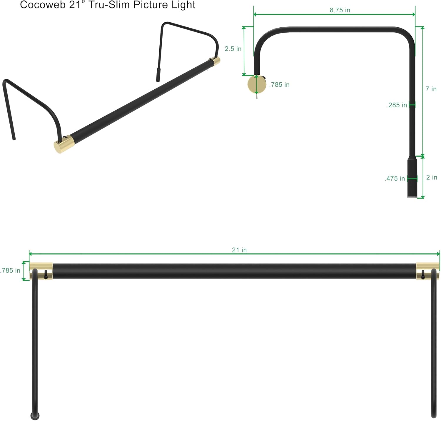 Promo 40% OFF Cocoweb 21 Tru-Slim LED Picture Light in Black and Brass with Plug-in Adapter