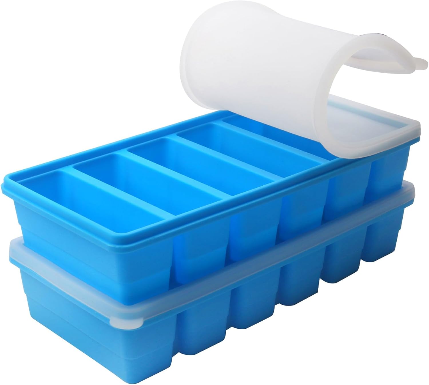 1/2 Cup Silicone Freezer Tray With Lid - Silicone Freezer Molds 4 Pack For meal prep & freezing of various sauces and other dishes, makes 24 perfect 1/2 cup portions cubes (Blue 4 Pack)