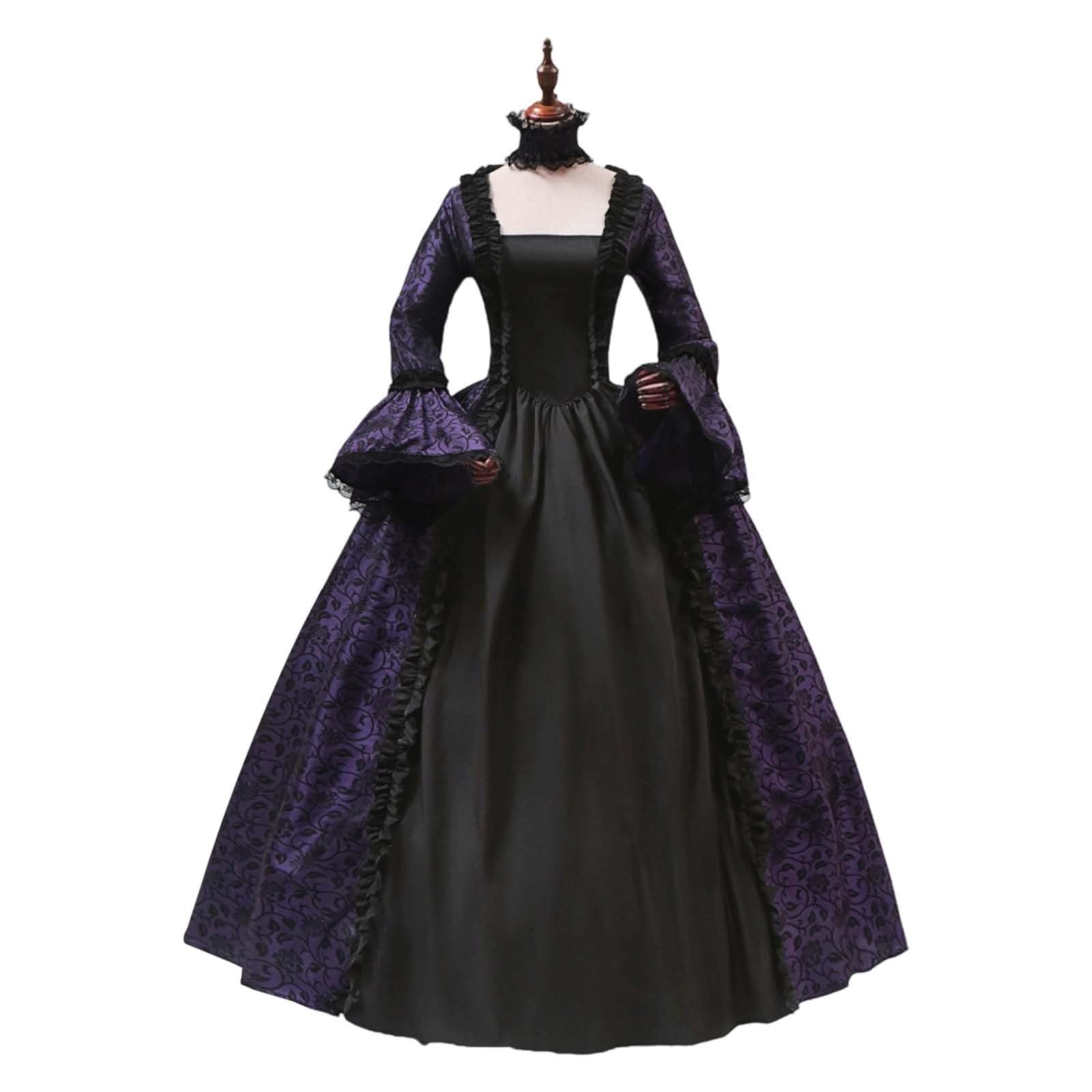 Women Medieval Dresses Renaissance Halloween Costumes Gothic Court Gowns Plus Size Lace Patchwork Vintage Tea Party Prom Dress Elegant Retro Goth Princess Ball Gown 1800s Rococo Maxi Dresses