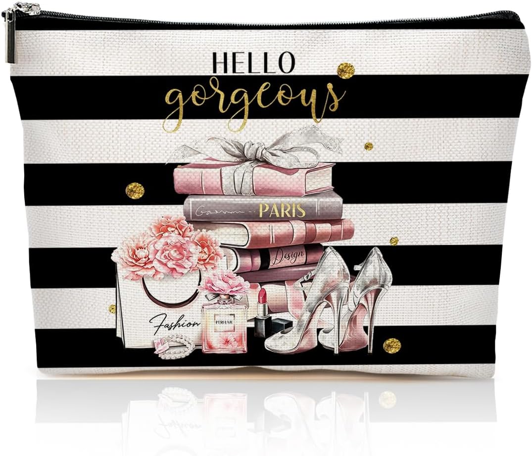 Fashion Makeup Bag for Woman Black White Stripes Cosmetic Bags Zipper Pouch