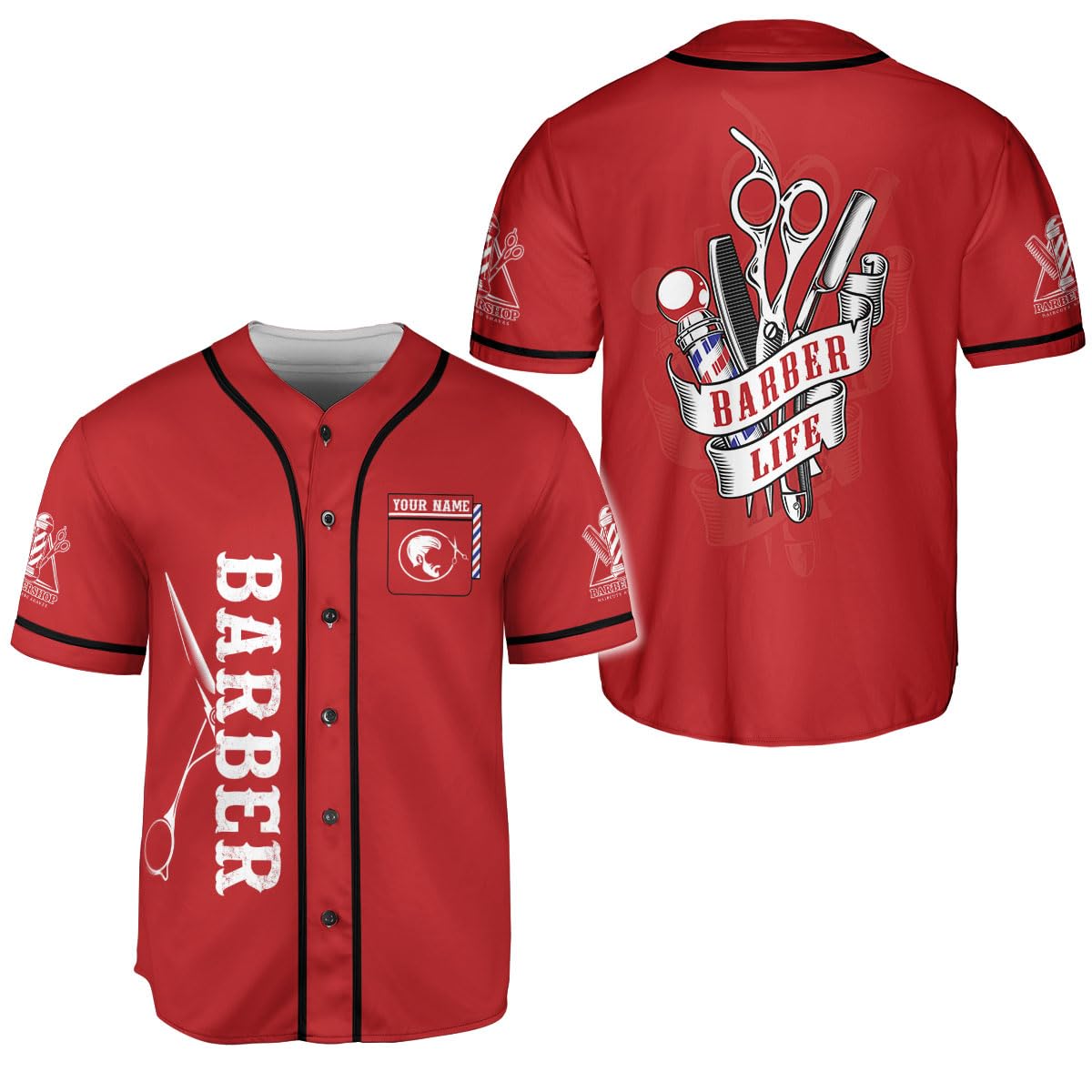 Leeprints Personalized Baber Shop Baseball Jersey, Hairdresser Baseball Jersey Barber Life Pole Scissors Barber Blade