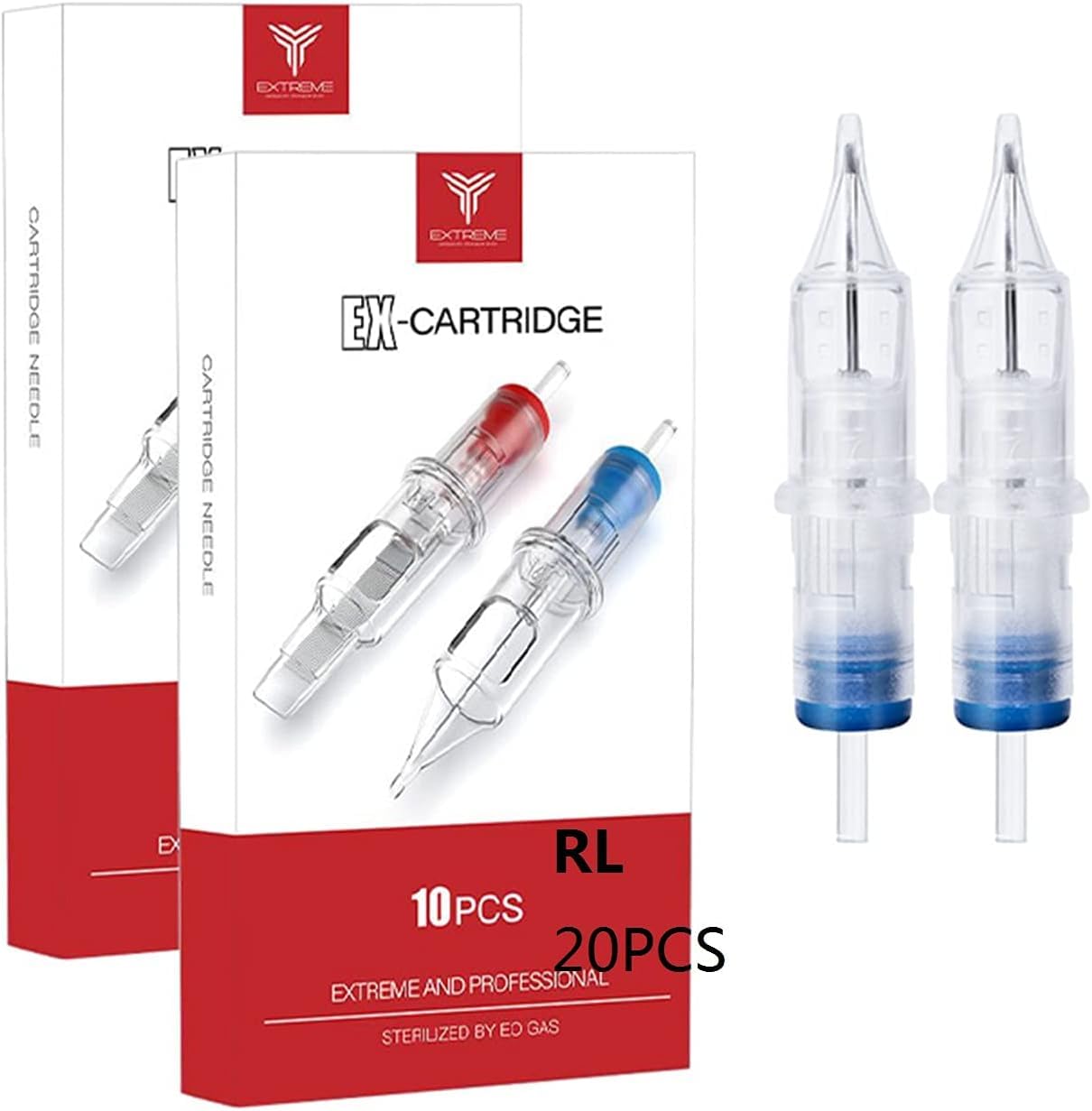 Cartuchos de tatuaje RL de 20 piezas para máquina de pluma rotativa en color azul y plata 1201RL