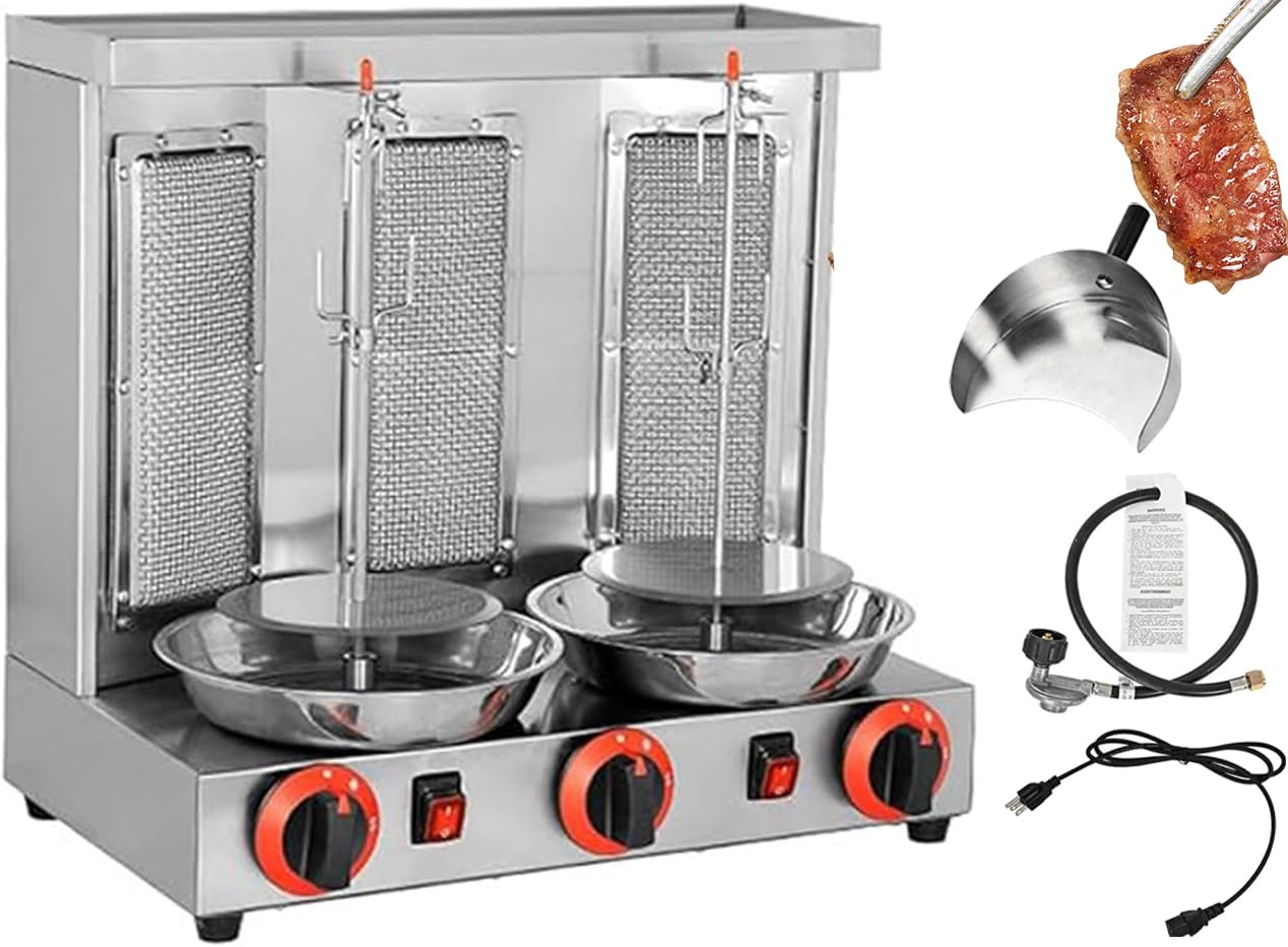 Gril vertical au propane équipé de 3 brûleurs indépendants en inox durable