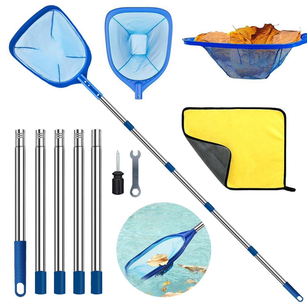 Red Piscina Limpieza con Palo 220cm,Red Piscina Limpieza Malla Fina,Recogedor de Hojas Para Piscina,Kit Limpieza Piscina Desmontable,Limpia Piscinas Recoge Hojas,Para Piscina,Estanque,Fuente,SPA