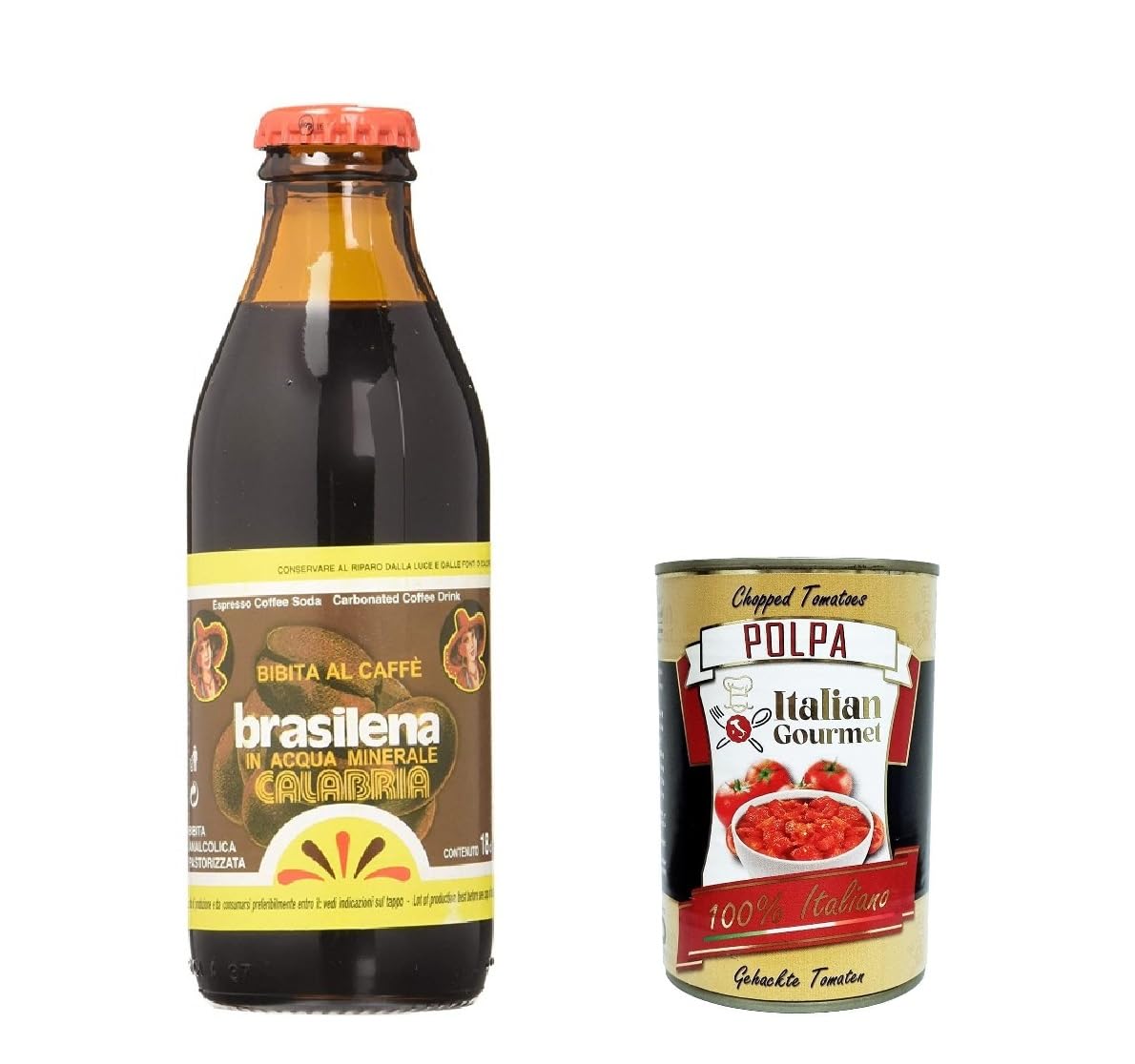 Italian Gourmet Brasilena Bibita Gassata al caffè Café 24 x 250 ml | Bevanda frizzante analcolica, refrescante con ácido carbónico de Calabria, peso neto total 6 L + Polpa 400 g