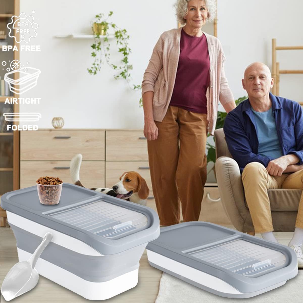 LKSTK Collapsible Dog Food Storage Container, 13 LB Pet Food Container with Lids, Airtight Cat Food Containers with Measuring Cup and Scoop, Foldable Kitchen Rice Storage for Pet Food, Cereal : Pet Supplies