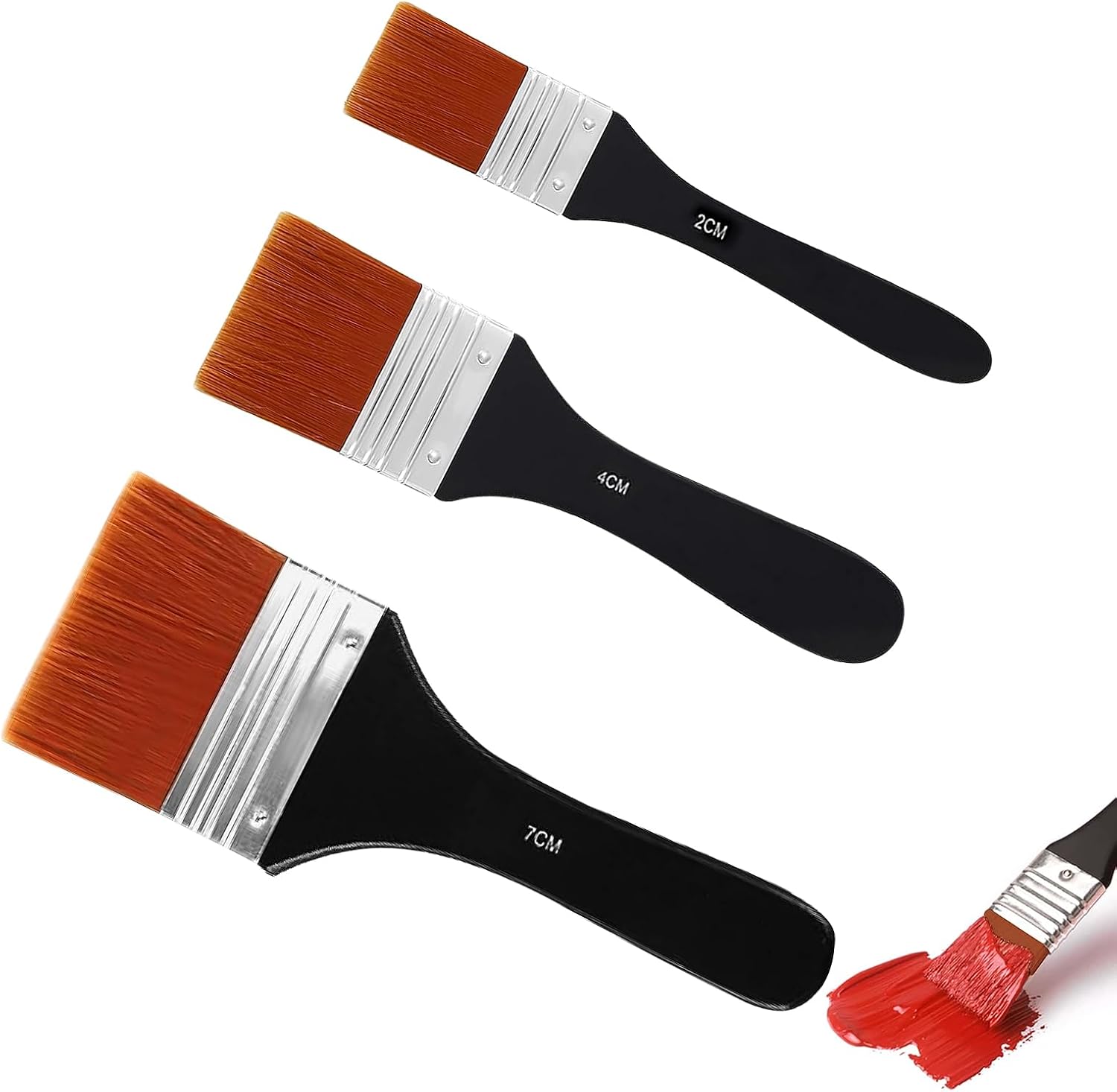 Acrylic Paint Brush Set, 2/4/7cm Flat Paint Brush Large Brushes for Acrylic Painting Professional Paint Brushes Art Paint Brush Set for Paintings, Watercolor, Oil (3PCS)
