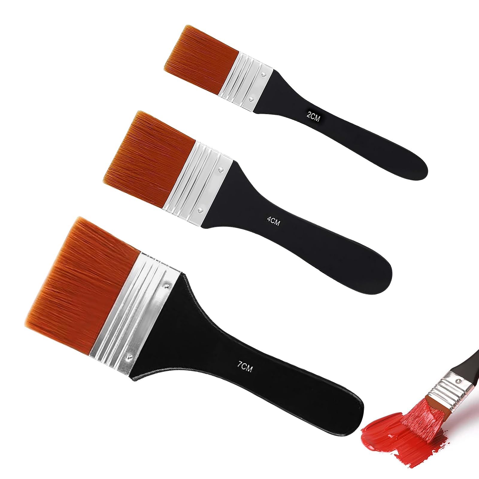 Acrylic Paint Brush Set, 2/4/7cm Flat Paint Brush Large Brushes for Acrylic Painting Professional Paint Brushes Art Paint Brush Set for Paintings, Watercolor, Oil (3PCS)