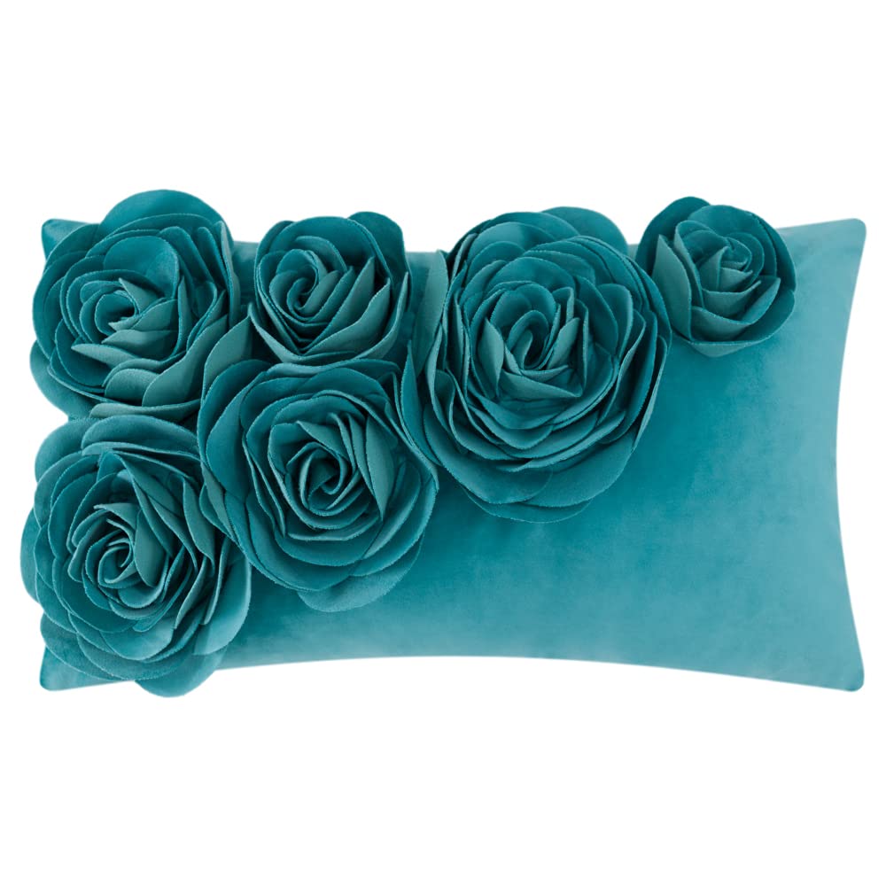 JWH 3D Flower Throw Pillow Cover Decorative Handmade Floral Pillow Case Soft Velvet Pillowcase Lumbar Cushion for Bed Living Room Chair Couch Decor