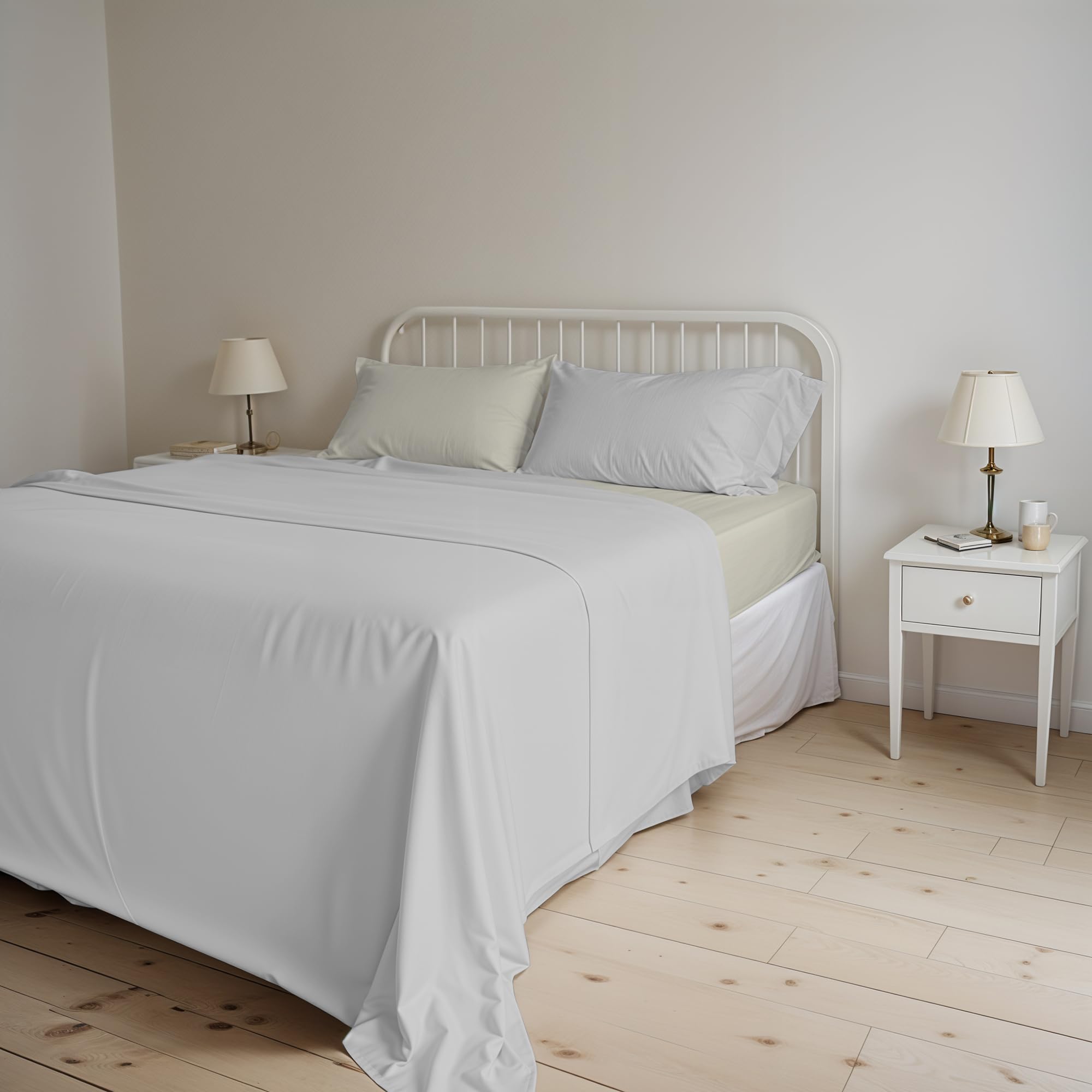Italian Bed Linen COMPLETO LETTO MATRIMONIALE NATURAL COLOR 100% Cotone - Prodotto in Italia - Sopra 240x300 cm, Sotto 170x200 cm, Federe 50x80 cm Tinta Unita - DoubleFace - Grigio Chiaro/Panna