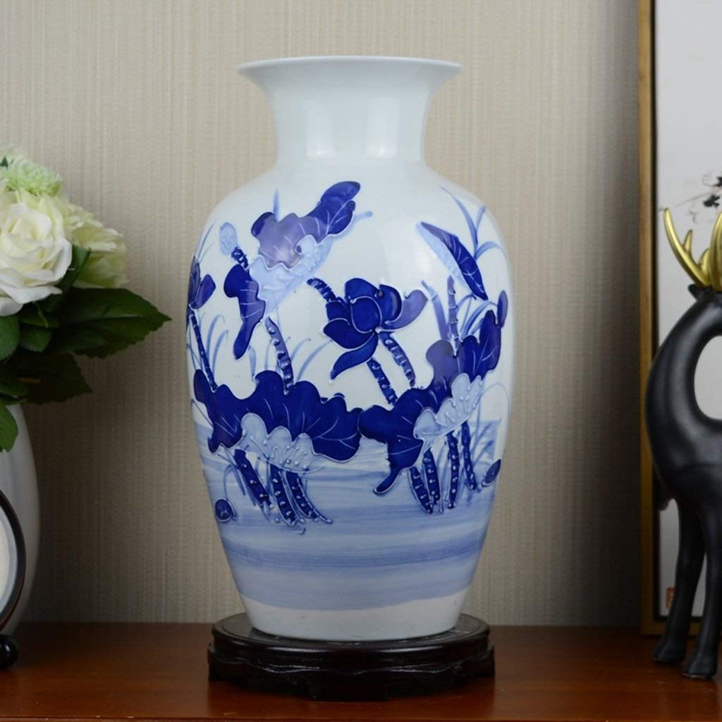 KFDQ Flowers Ceramic Vase, Antique Blue and White Porcelain Vase Decoration, Living Room, Porch Decoration, Home Gift Decoration,E-32 * 20cm