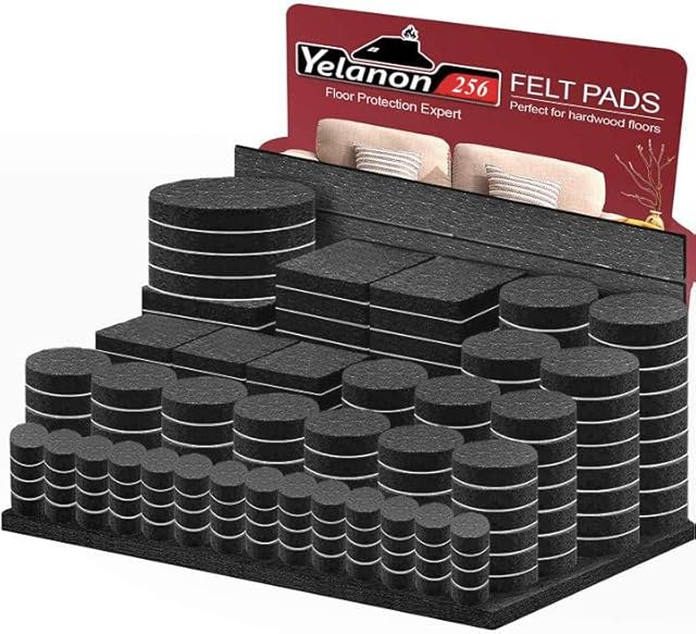 Felt Furniture Pads -256 Pcs Furniture Pads Self Adhesive, Cuttable Felt Chair Pads, Anti Scratch Floor Protectors for Furniture Feet Chair Legs, Furniture Felt Pads for Hardwoods Floors, Black
