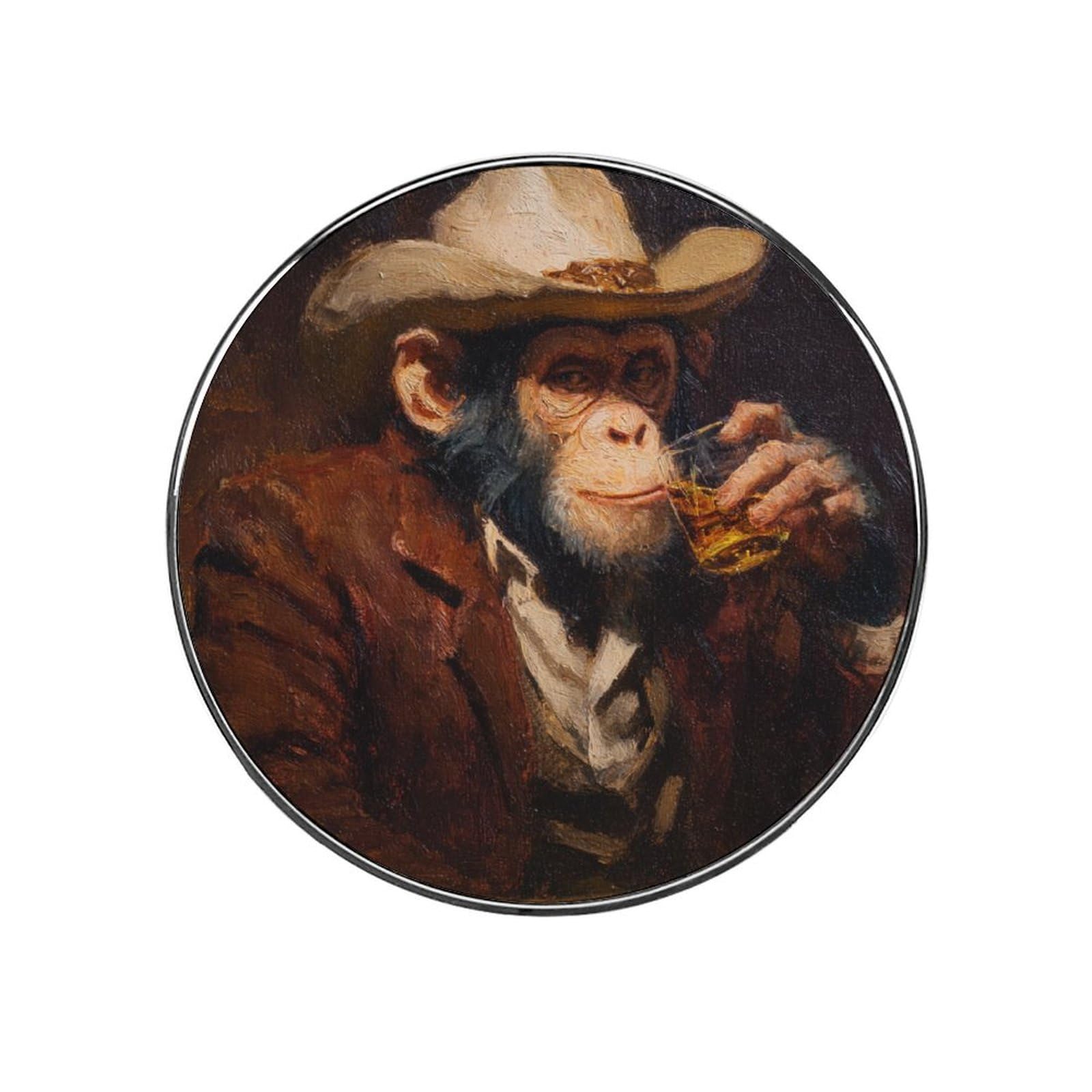 Monkey in Cowboy Attire Drinking at Bar Fridge Magnets DIY Art Round Magnetic Refrigerator Sticker for Home Kitchen Car Garage Decor
