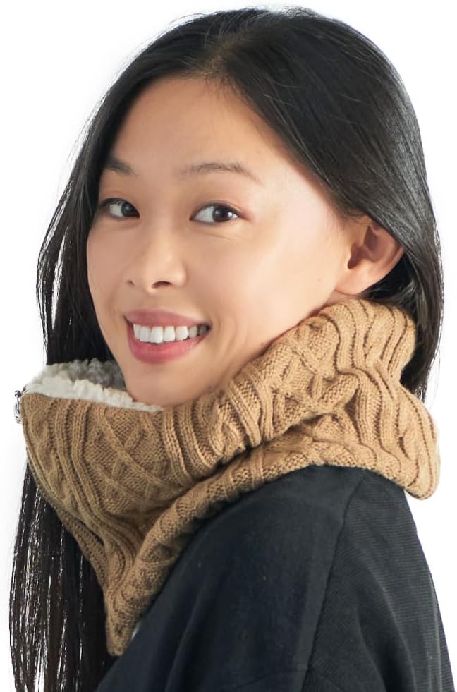 CHARM Winter Knit Neckwarmer Tube Scarf - Zipper Chunky Ski Neck Gaiter Warmer
