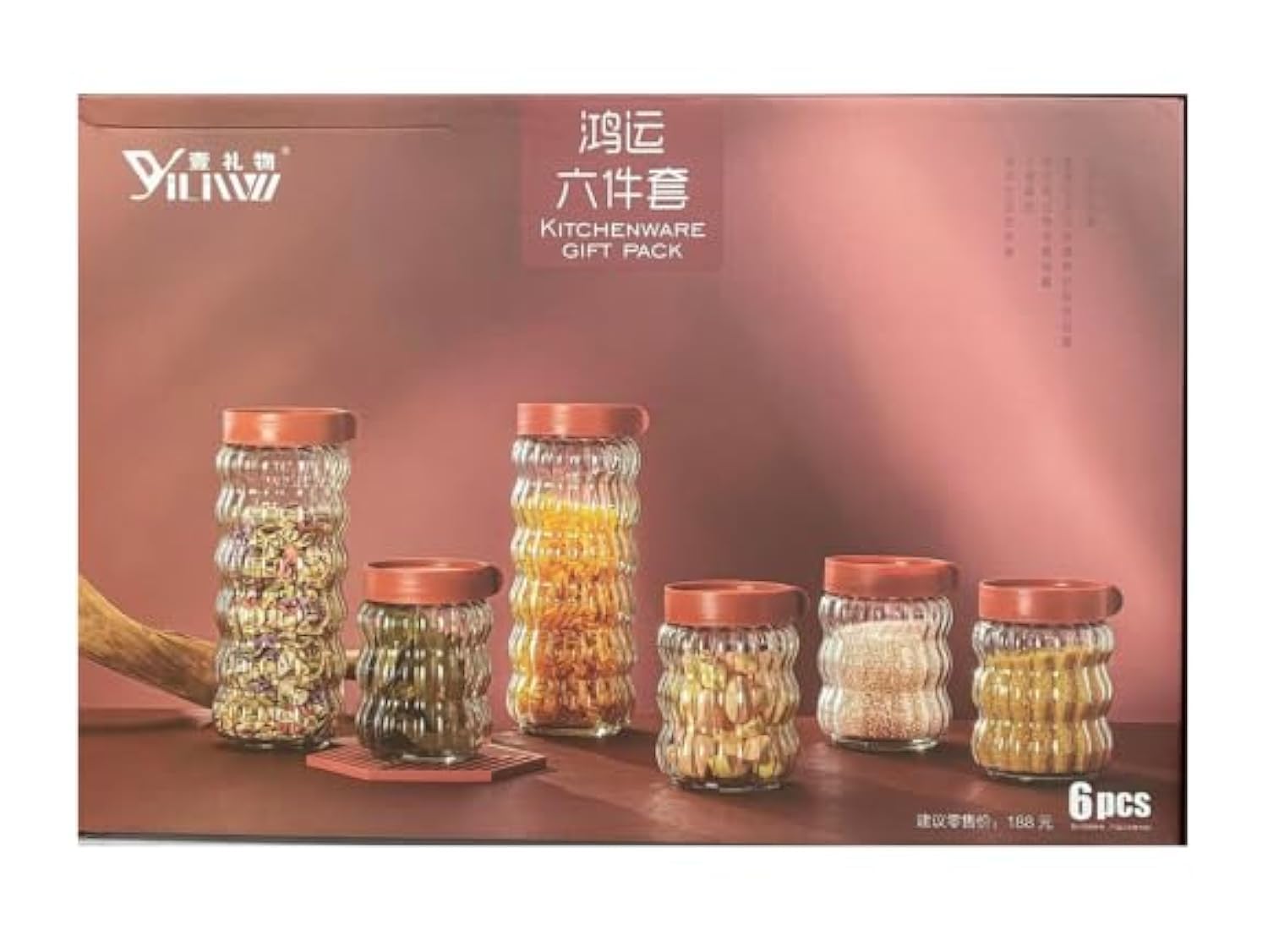 Food Storage Containers Set, 6 Pcs, Glass Canisters with Airtight Lockable Lids, Ideal for Cereal, Sugar, Nuts, Pasta, Kitchen and Pantry Organization, Kitchenware Gift Pack