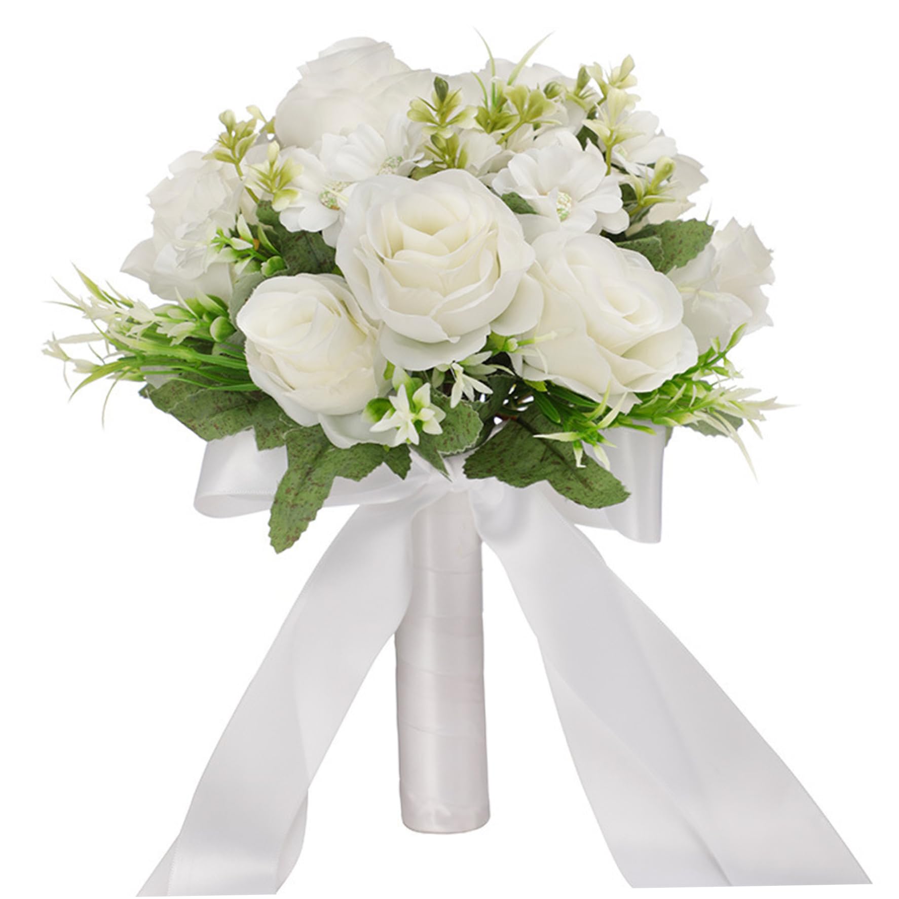 Bouquets de mariée artificiels haut de gamme en soie blanche pour cérémonie