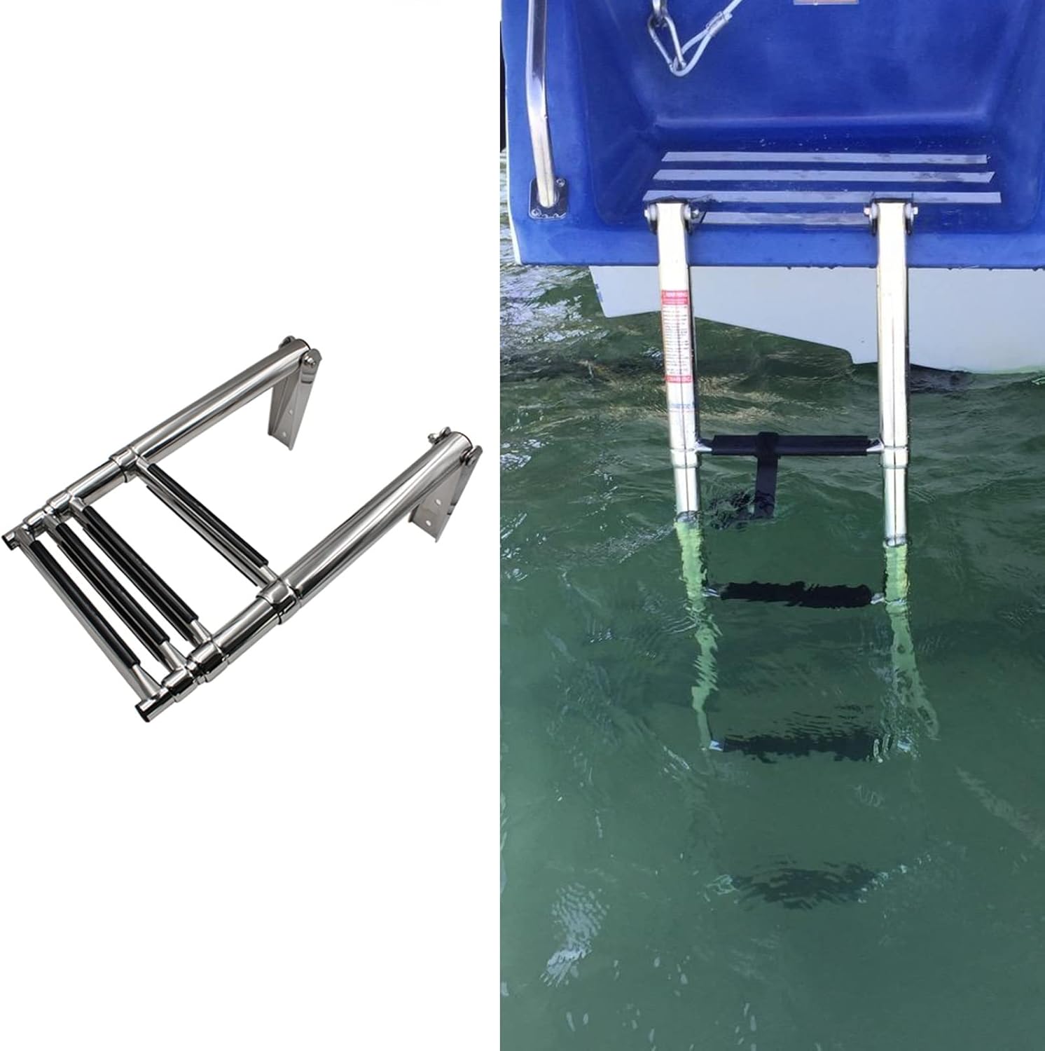 Swim Ladder Pool Ladders，Foldable Marine Ladder for Motorboat, 4 Steps Telescoping Boat Ladder, Non-Slip Safety Swim Platform Ladder, Foldable Kayak Boarding