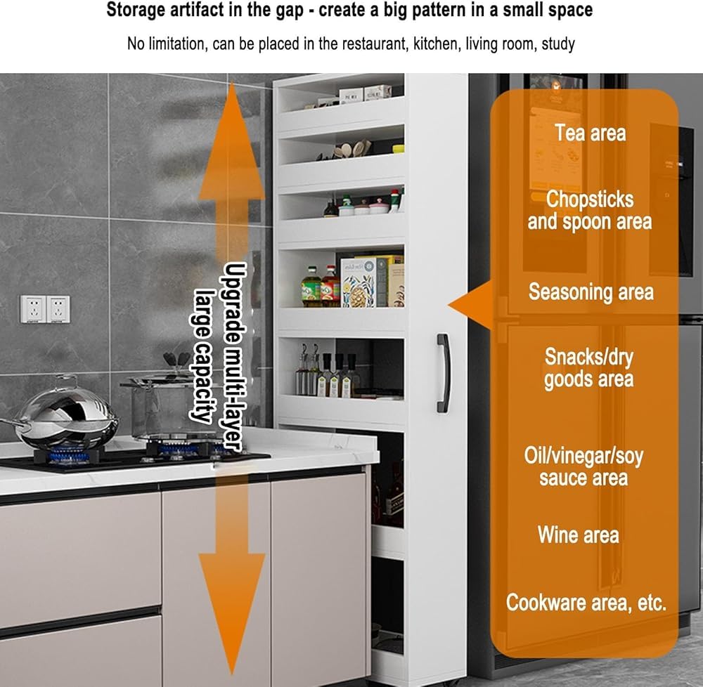 Scaffale mobile da cucina con ruote, design su entrambi i lati per piccoli spazi, carrello compatto per un'organizzazione efficiente