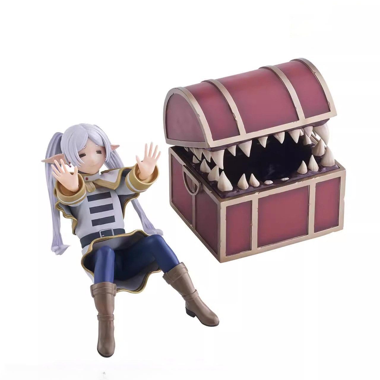 Frieren Figure, Q Version Treasure Box Monster Frieren Anime Figures 10cm/3.9inch Handmade PVC Character Model Statue Decoration Ornament Gifts