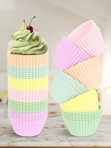 Generic Paquete de 24 tazas de silicona para hornear, forros reutilizables para muffins, moldes antiadherentes para tartas, tamaño estándar, 6
