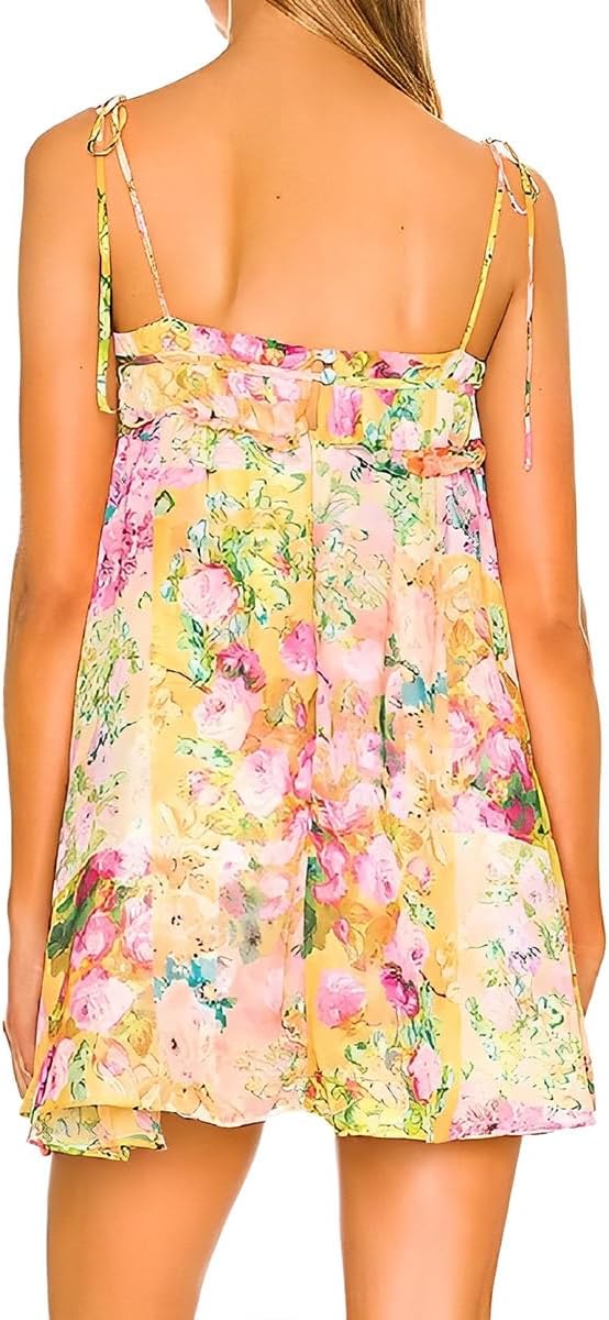 Women's Floral Boho Mini Dress Flowy Chiffon Spaghetti Strap Corset Dress Y2k Floral Summer Dresses - Image 2