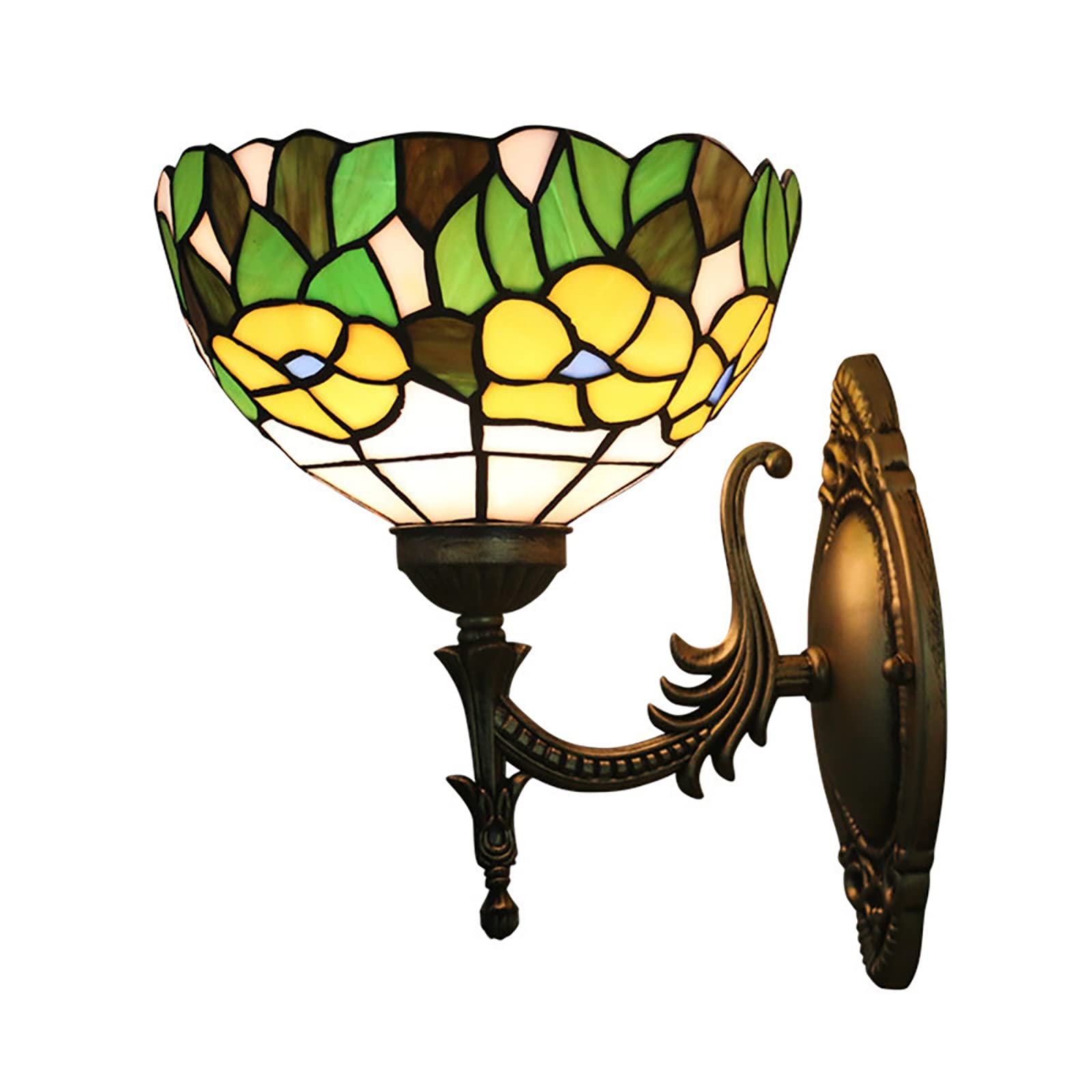 NHPJFDC Tiffany Style Wall Sconces, Rustic Victorian Style Yellow Flower Green Liaison 8 Inch Stained Glass Wall Lamp For Corridor Stairway Bedroom Hallway