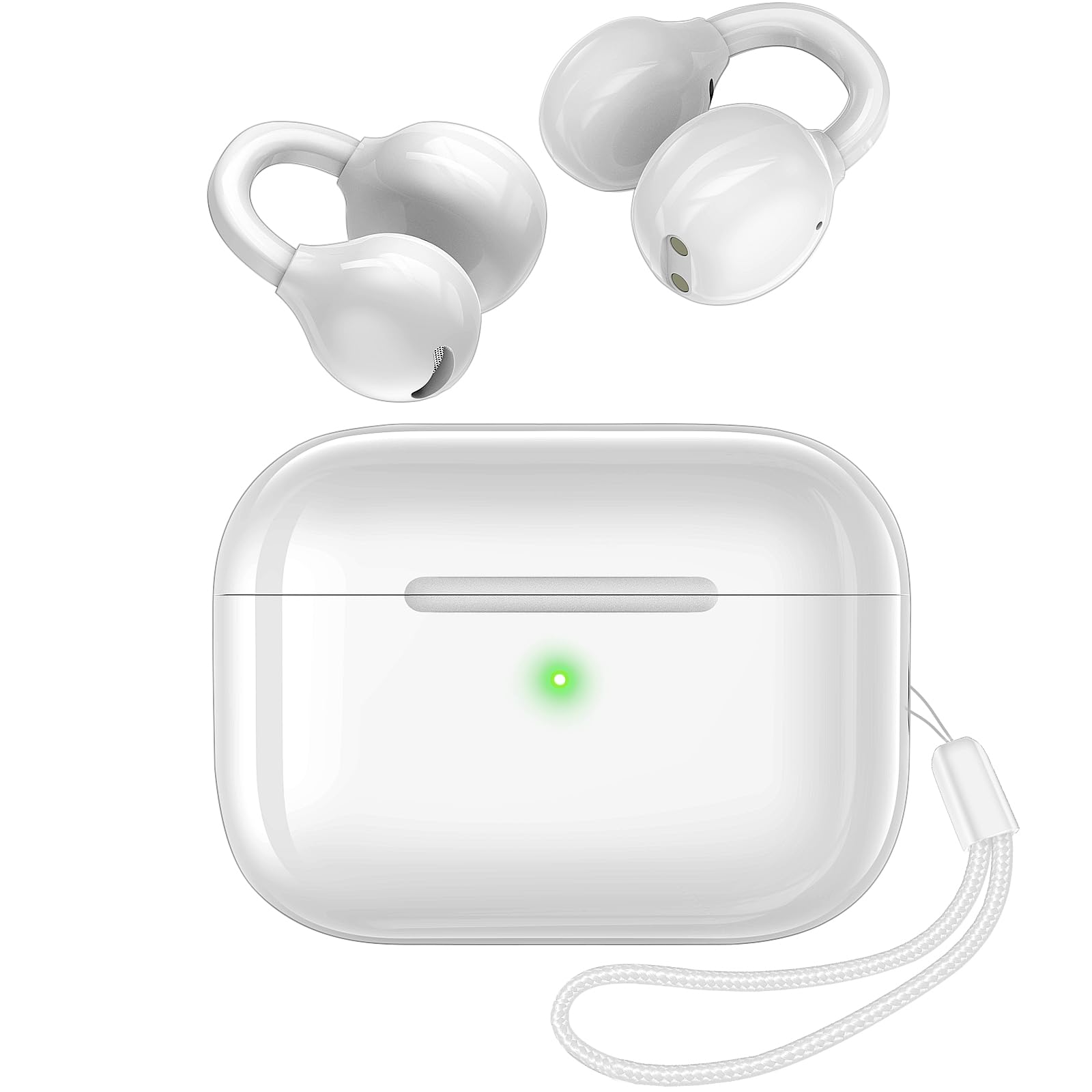 kurdene Wireless Open Ear Earbuds,Ultra Comfort Open Ear Clip Wireless Ear Buds, Lightweight Headphones, 30H Play, Bluetooth 6.0 Immersive Audio Earphones Fit Sports Running Working, White-image-12
