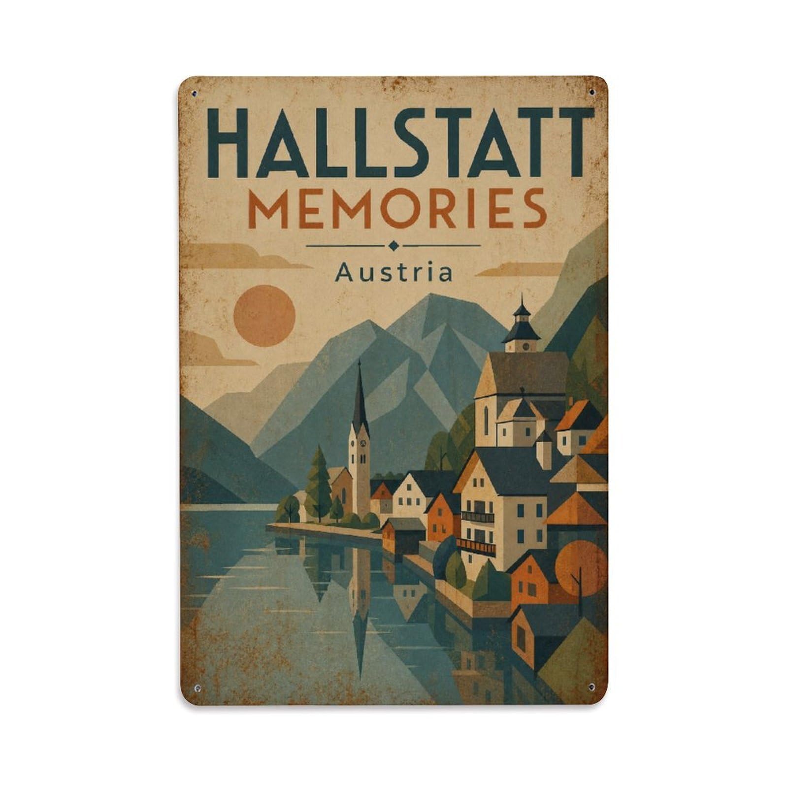 Gead 8X12inch Style Vintage Travel Hallstatt Austria Memories Metal Tin Sign
