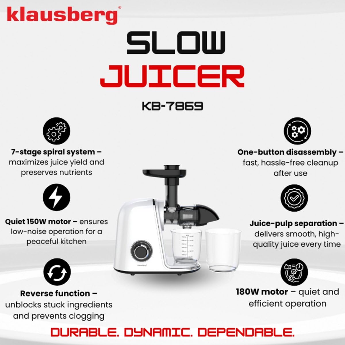 Klausberg Exprimidor Lento 700ml, 150W