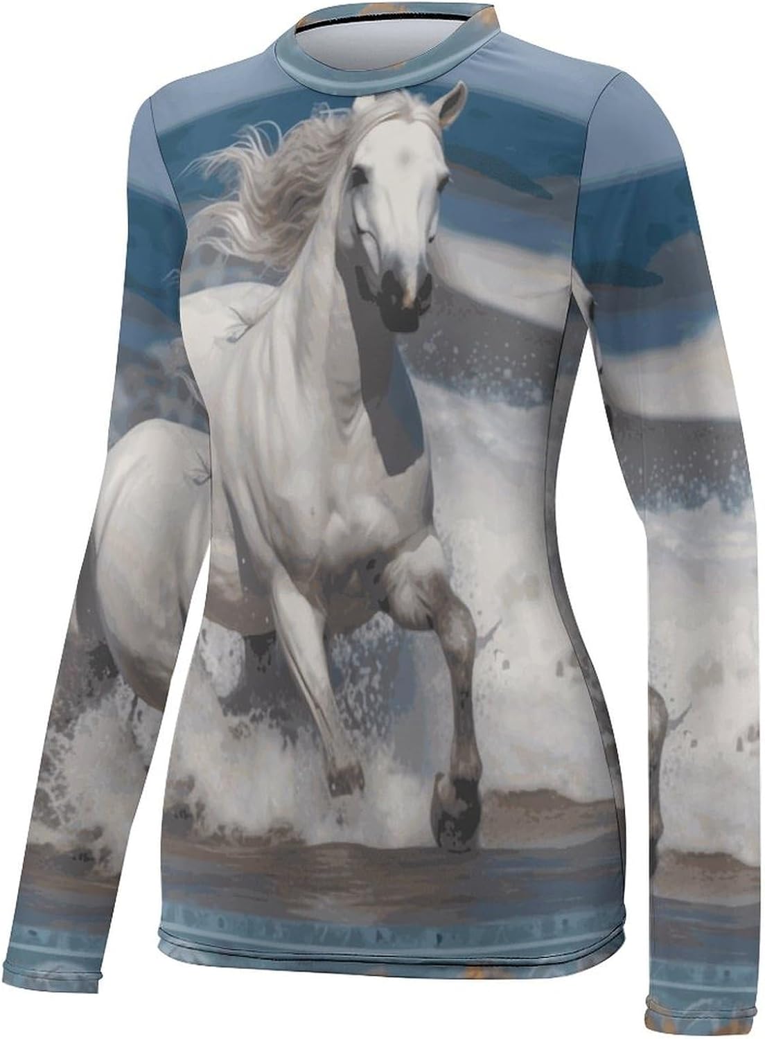 White Horse Running Rash Guard for Women Long Sleeve Swimsuits Sun Protection Sun Shirt Swim Shirts Hiking Tops