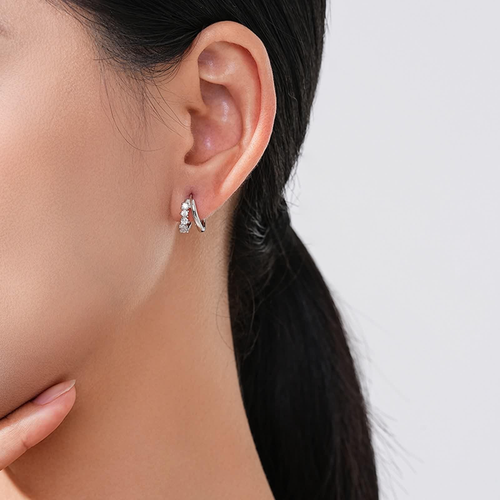 Orecchini a cerchio in argento 925, eleganti orecchini a cerchio geometrico, con zirconi, forma rotonda, gioielli da donna
