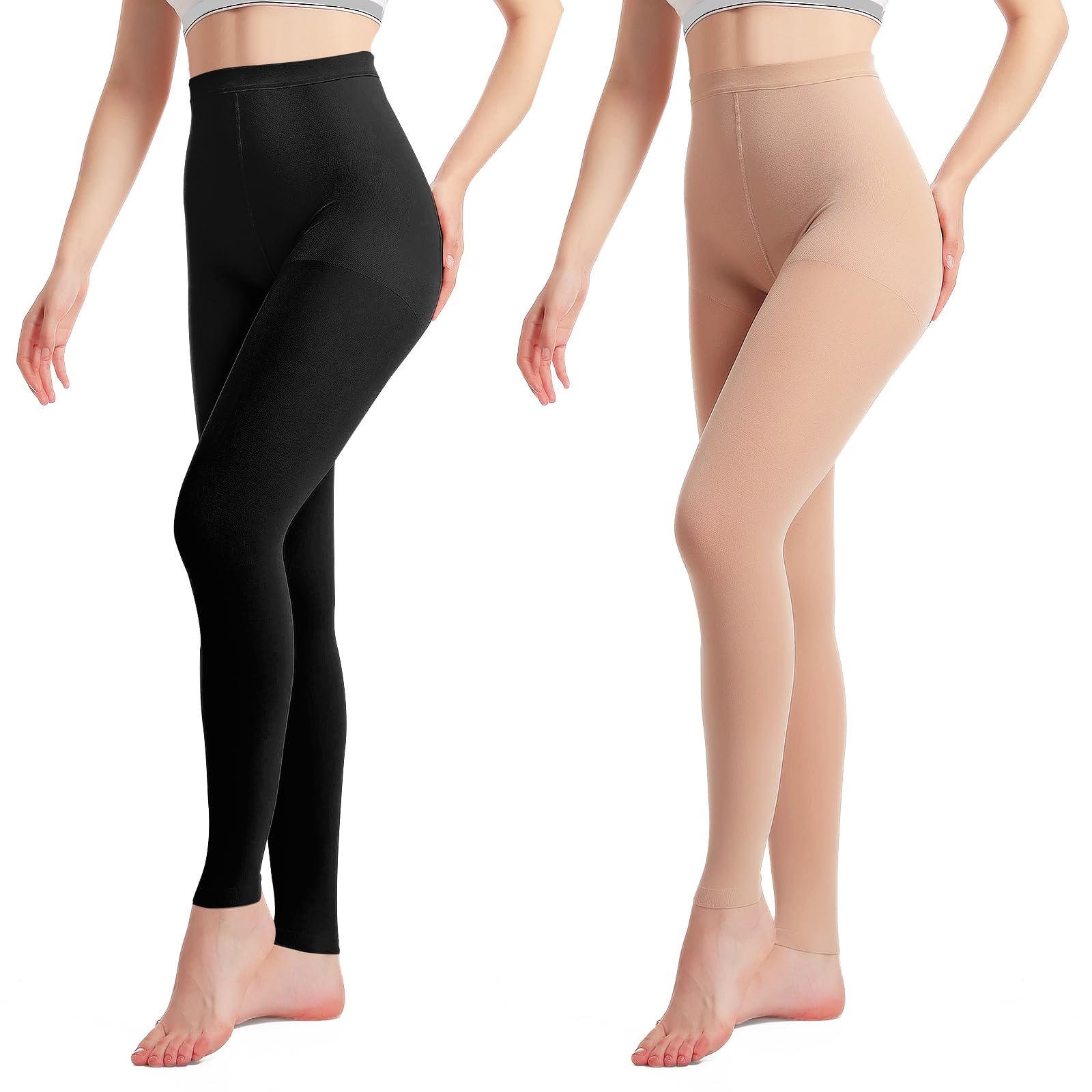 2 Paar Medizinische kompressionsstrümpfe damen & Herren20–30 mmHg, progressive Stützstrumpfhose, Undurchsichtig Zehenfreie Kompressionshose klasse 2, geeignet für Krampfaderödeme, TVT