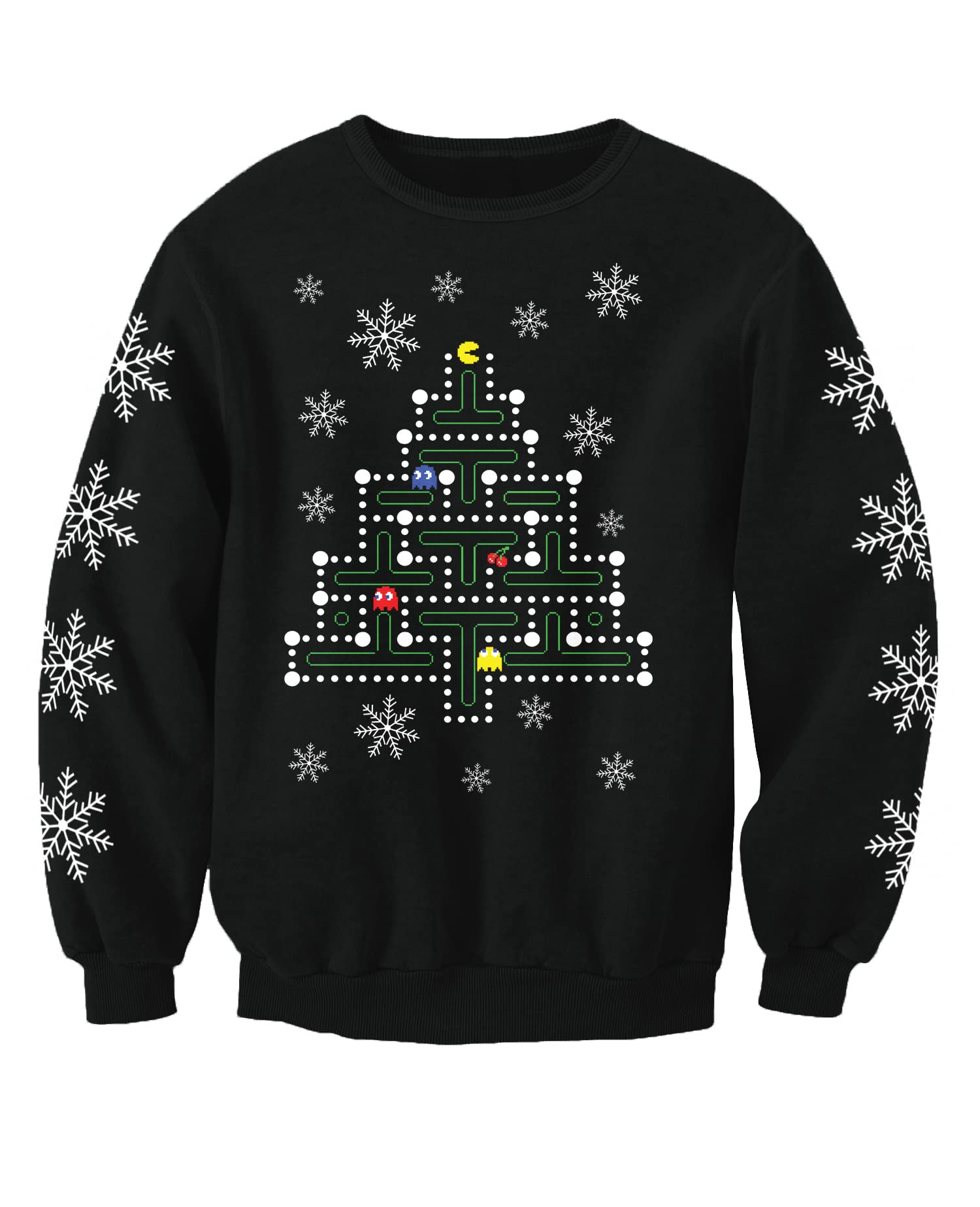 Gaming Christmas Jumper Compatible With Pac Man Adults Printed Christmas Sweatshirt (UK, Alpha, S, Regular, Regular) Black