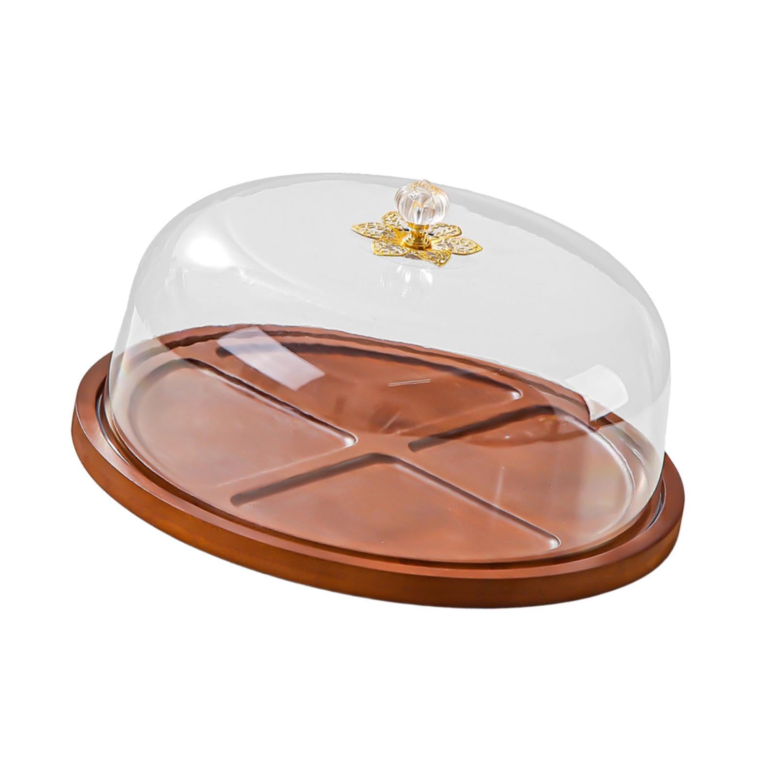 Présentoir à Gâteau avec Couverceau de Présentation à Pâtisserie Plat de Service à Dessert Cloche Transparente Bois TPE Adapté Table de, Rond 30x16cm